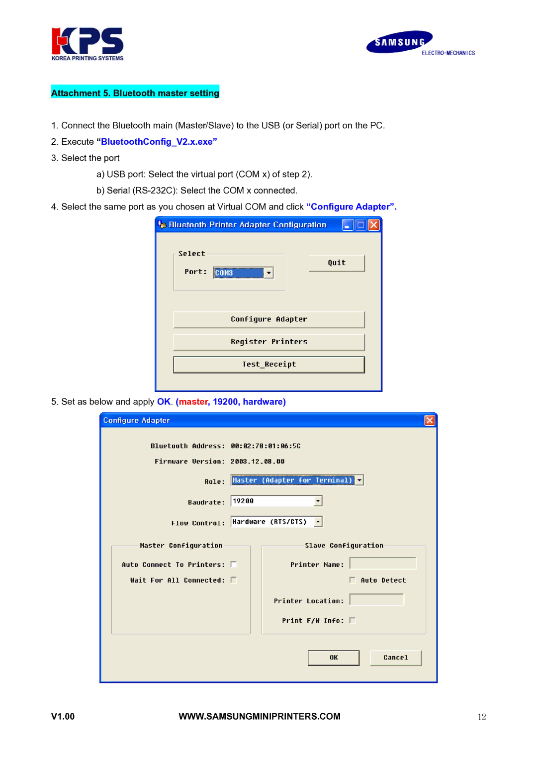 Samsung RIF-BT10 user manual Attachment 5. Bluetooth master setting 