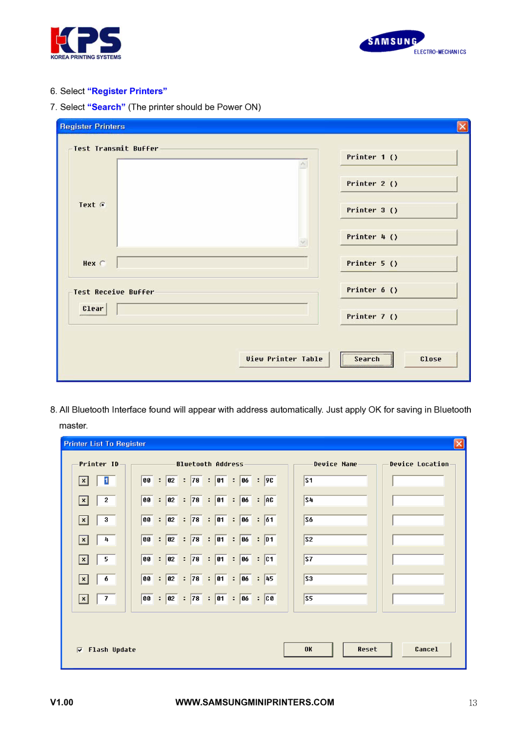 Samsung RIF-BT10 user manual Select Register Printers 