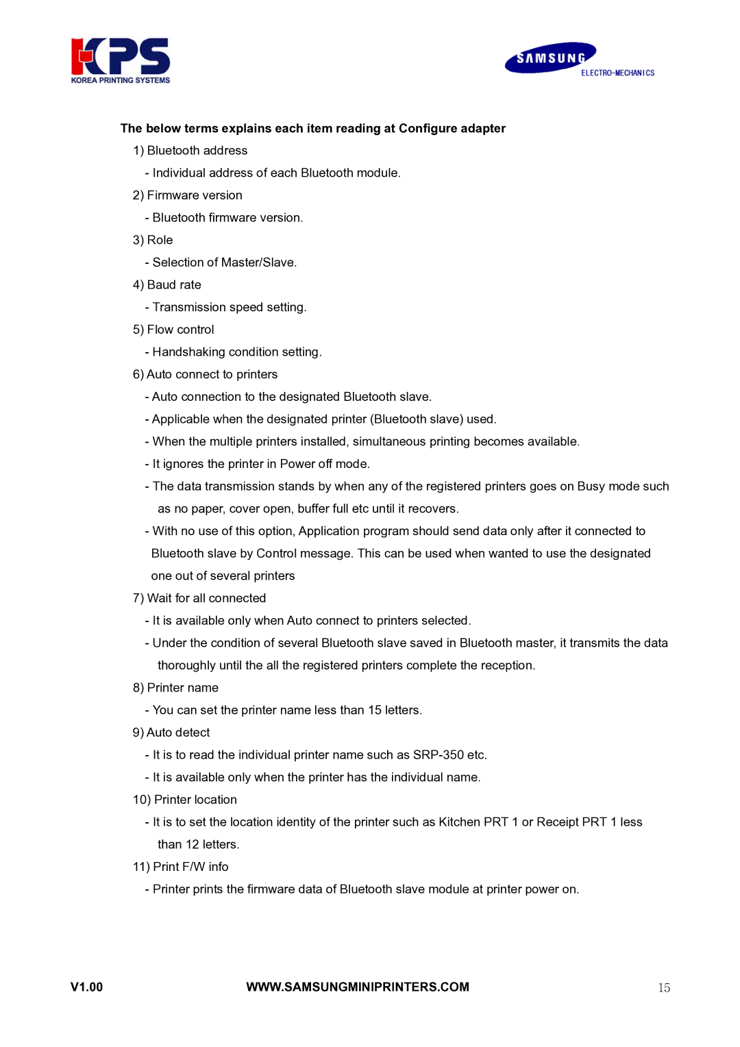 Samsung RIF-BT10 user manual Below terms explains each item reading at Configure adapter 