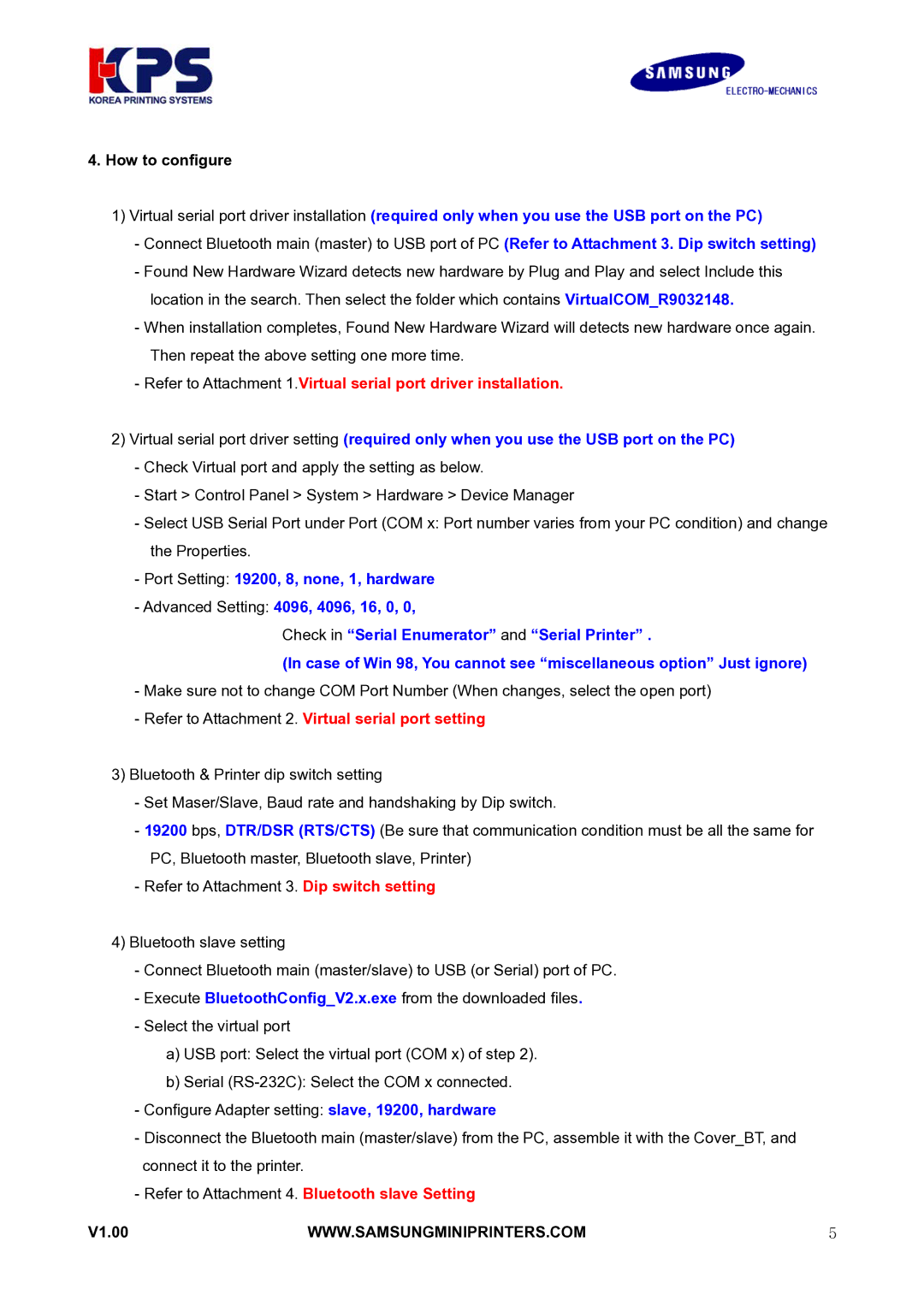 Samsung RIF-BT10 user manual Refer to Attachment 2. Virtual serial port setting 