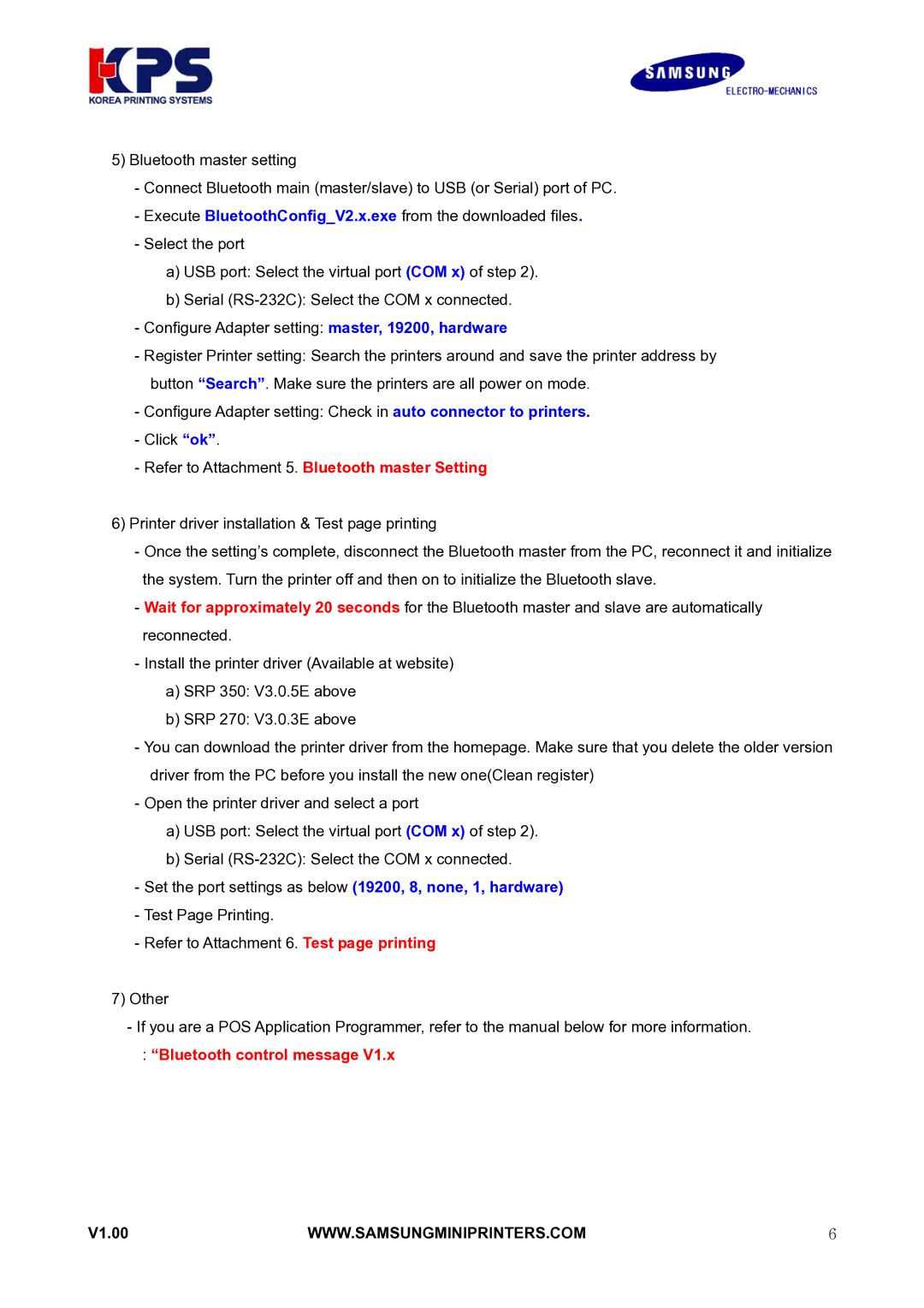 Samsung RIF-BT10 user manual Refer to Attachment 5. Bluetooth master Setting 