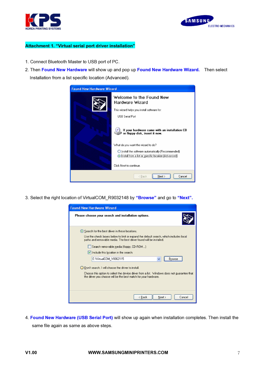 Samsung RIF-BT10 user manual Connect Bluetooth Master to USB port of PC 