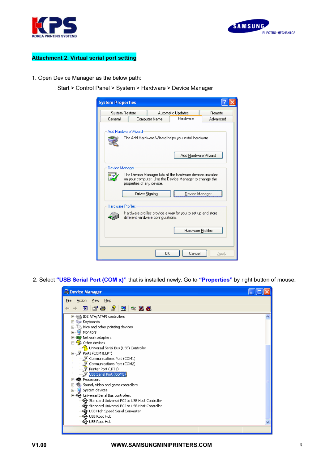 Samsung RIF-BT10 user manual Attachment 2. Virtual serial port setting 