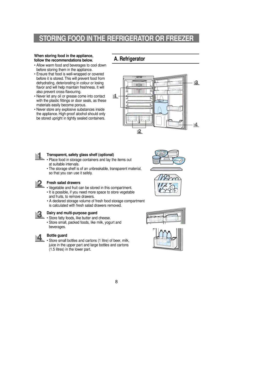 Samsung Rl 39 Refrigerator, Transparent, safety glass shelf optional, Fresh salad drawers, Dairy and multi-purpose guard 