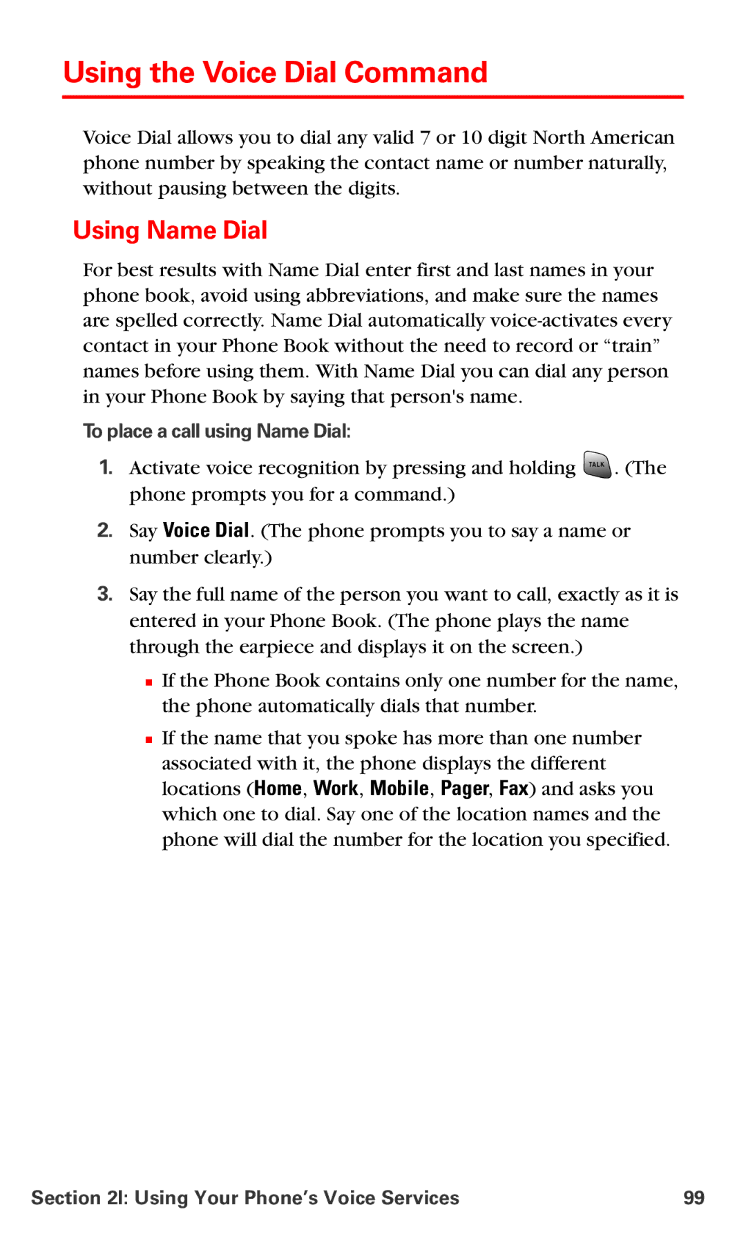 Samsung RL-A760 manual Using the Voice Dial Command, Using Name Dial, To place a call using Name Dial 