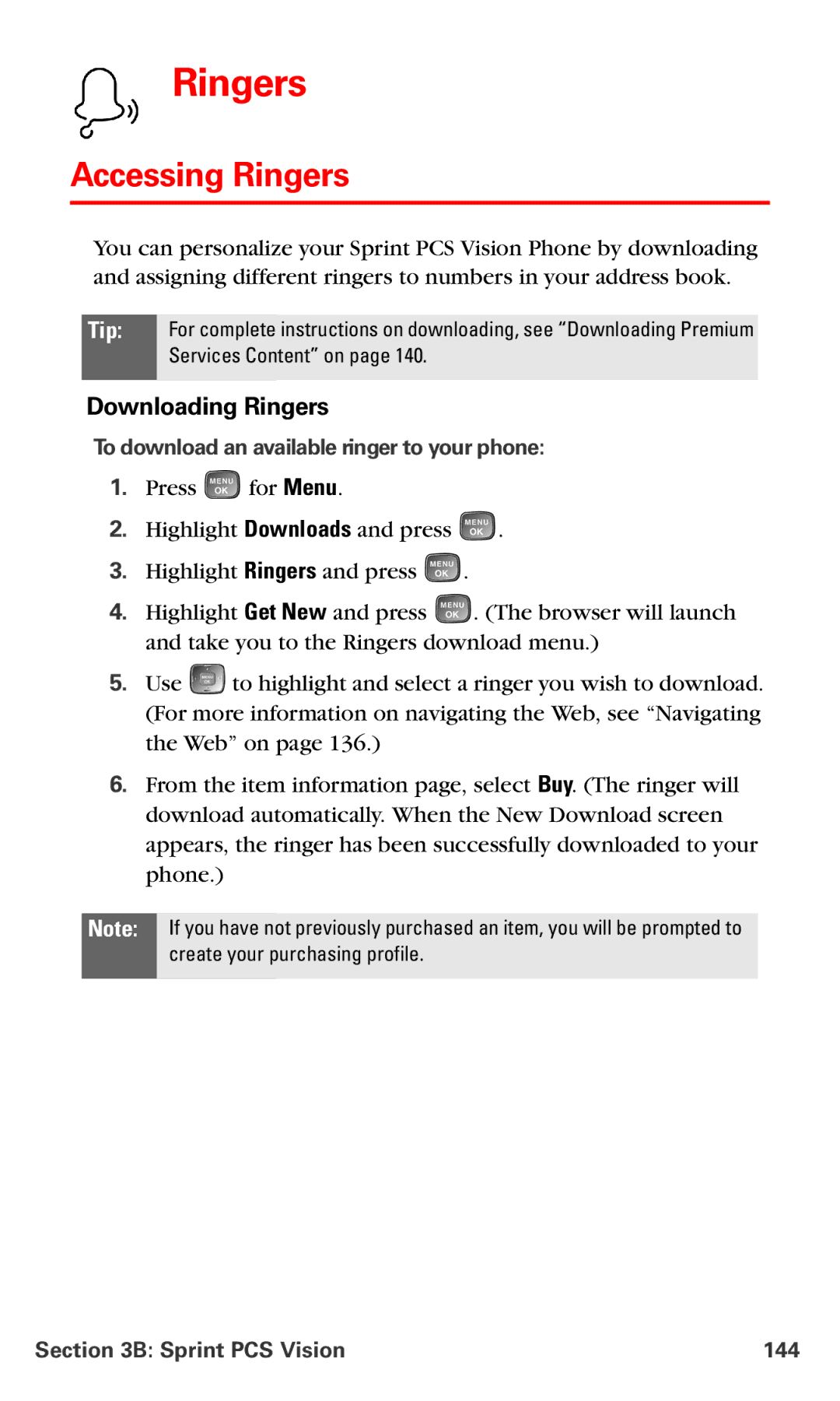 Samsung RL-A760 manual Accessing Ringers, Downloading Ringers, To download an available ringer to your phone 