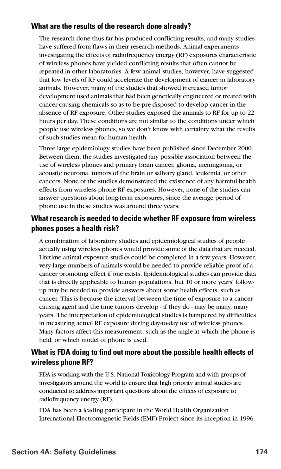 Samsung RL-A760 manual What are the results of the research done already?, Safety Guidelines 174 