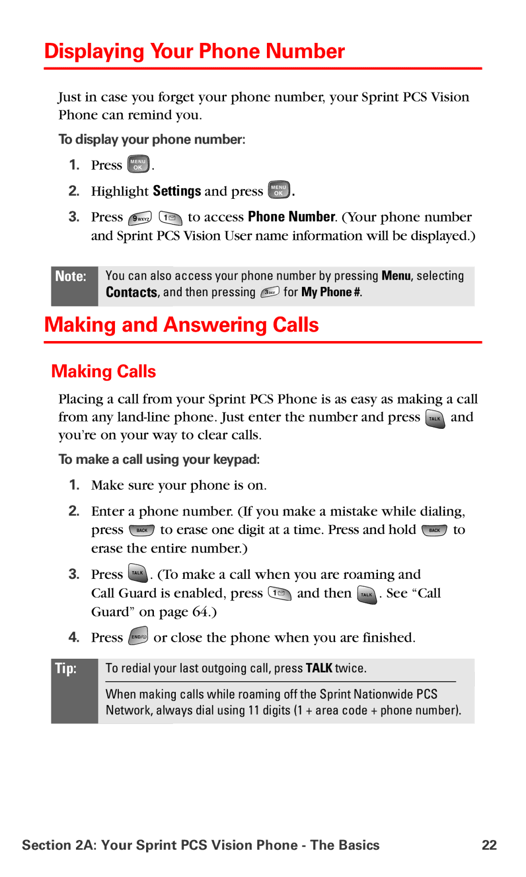 Samsung RL-A760 manual Displaying Your Phone Number, Making and Answering Calls, Making Calls, To display your phone number 