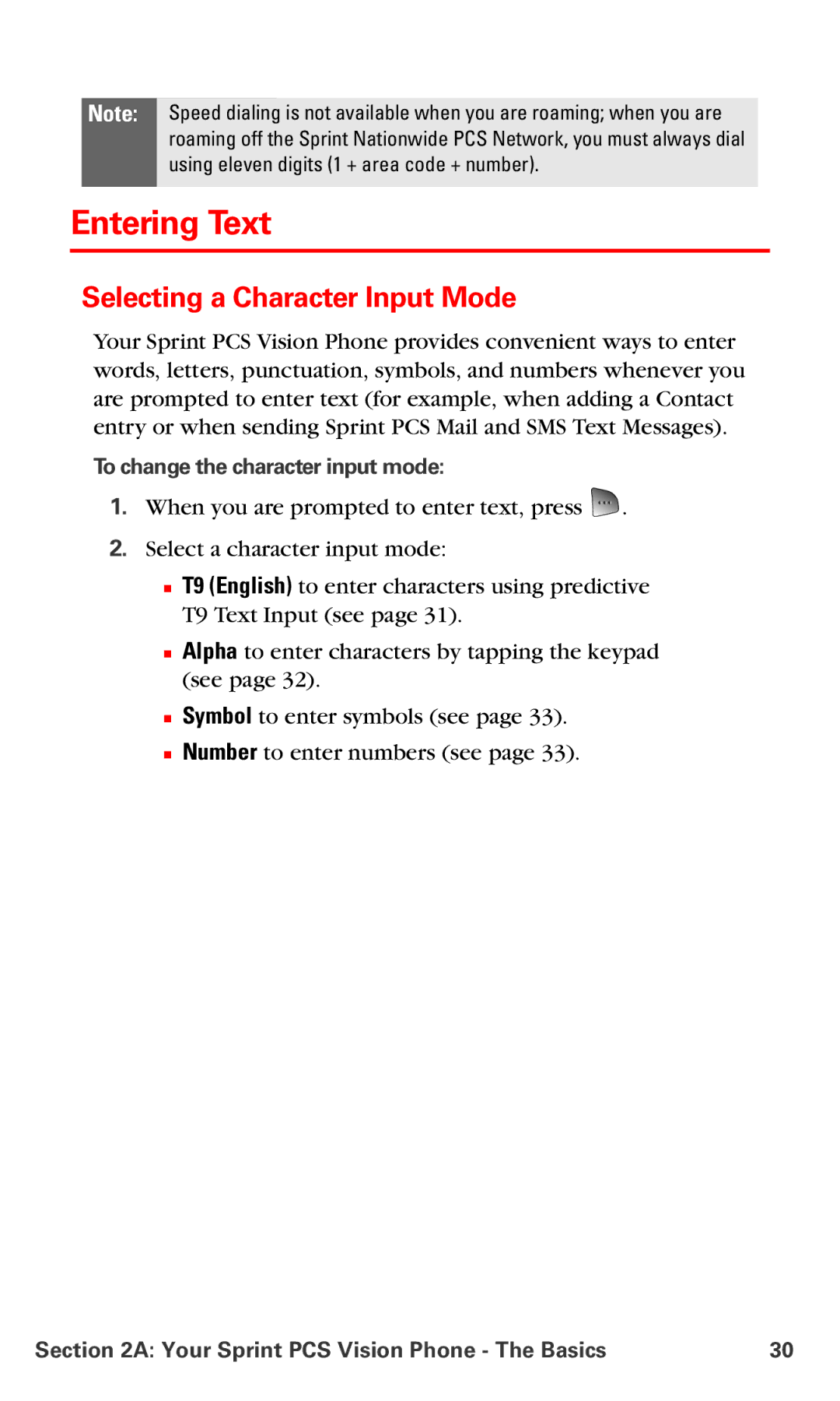 Samsung RL-A760 manual Entering Text, Selecting a Character Input Mode, To change the character input mode 