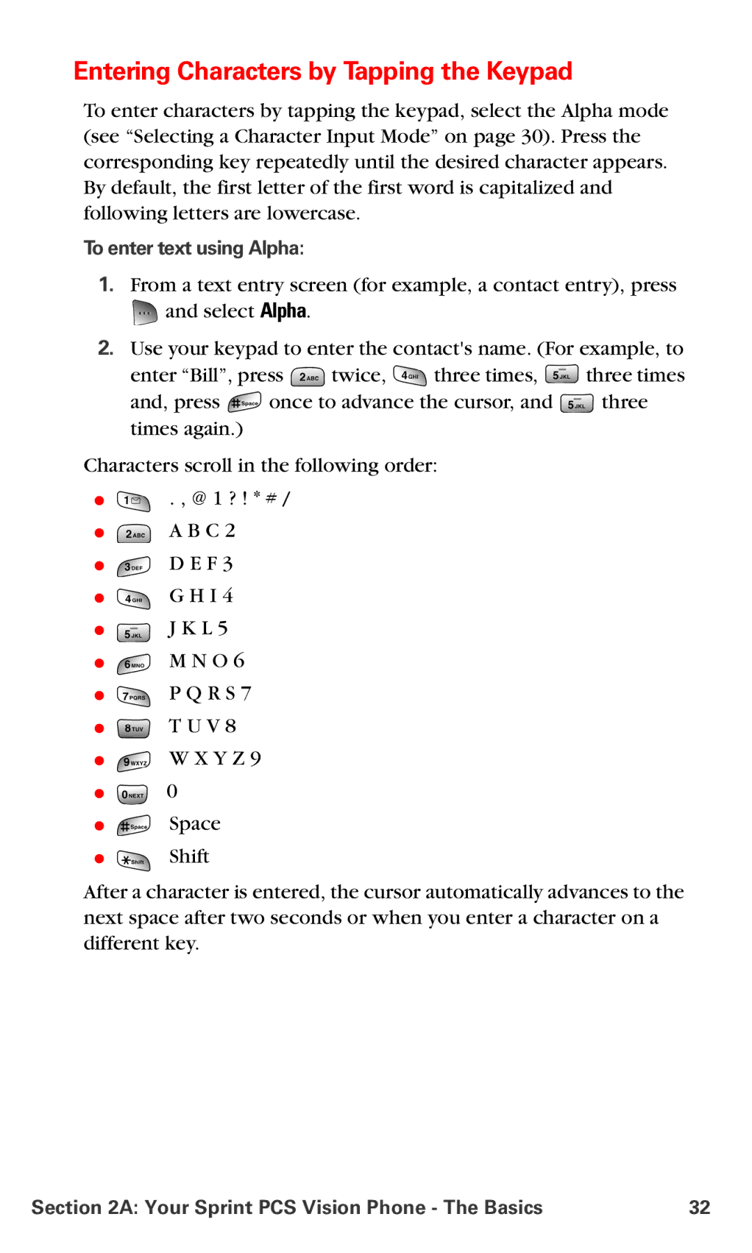 Samsung RL-A760 manual Entering Characters by Tapping the Keypad, To enter text using Alpha 