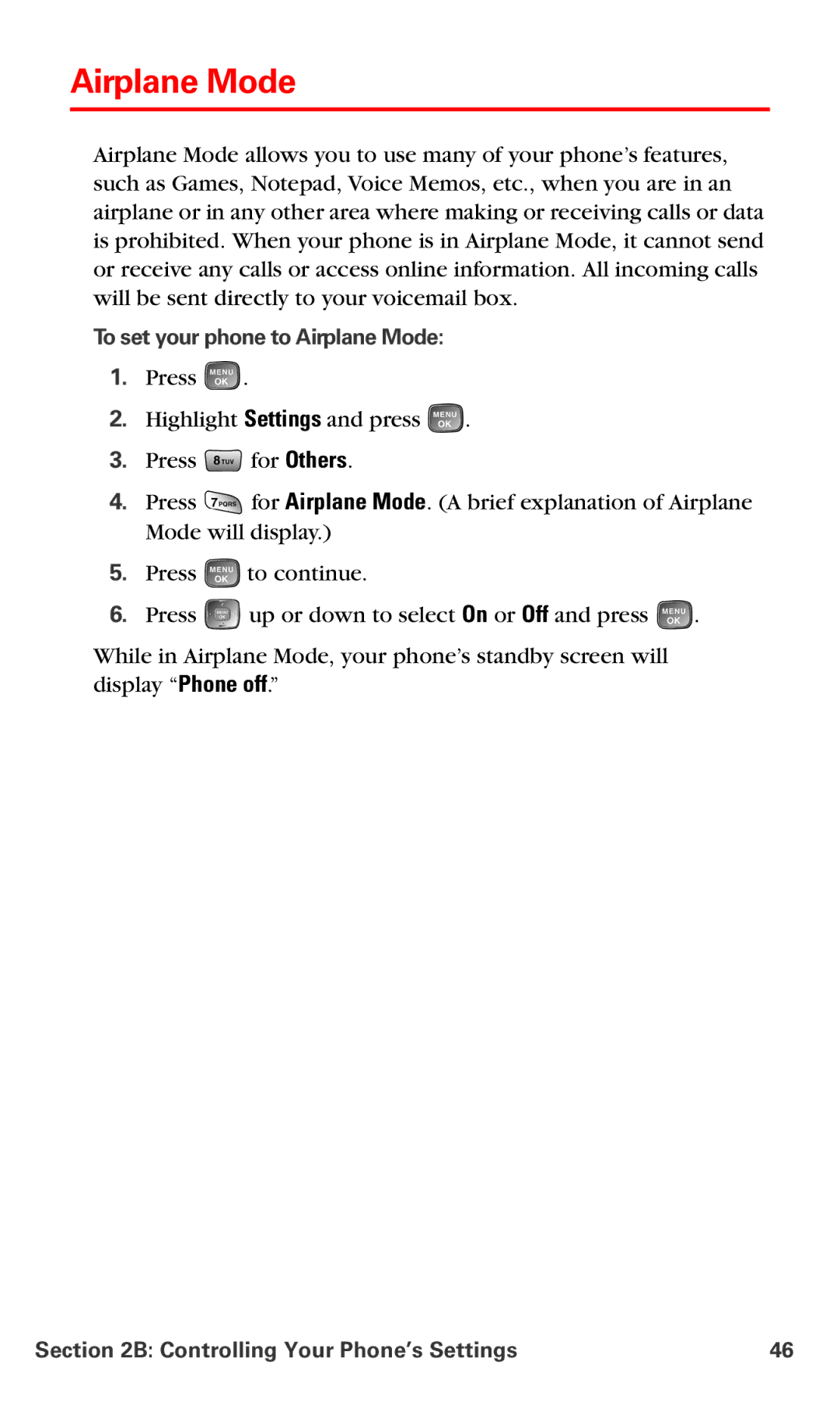 Samsung RL-A760 manual To set your phone to Airplane Mode 