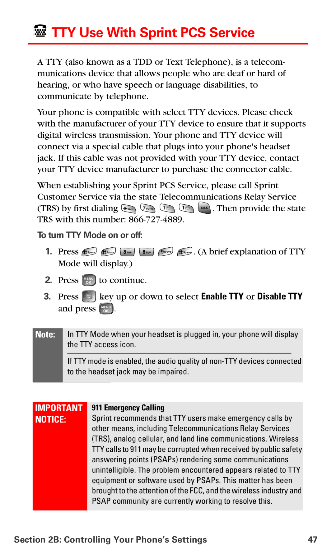 Samsung RL-A760 manual TTY Use With Sprint PCS Service, To turn TTY Mode on or off 