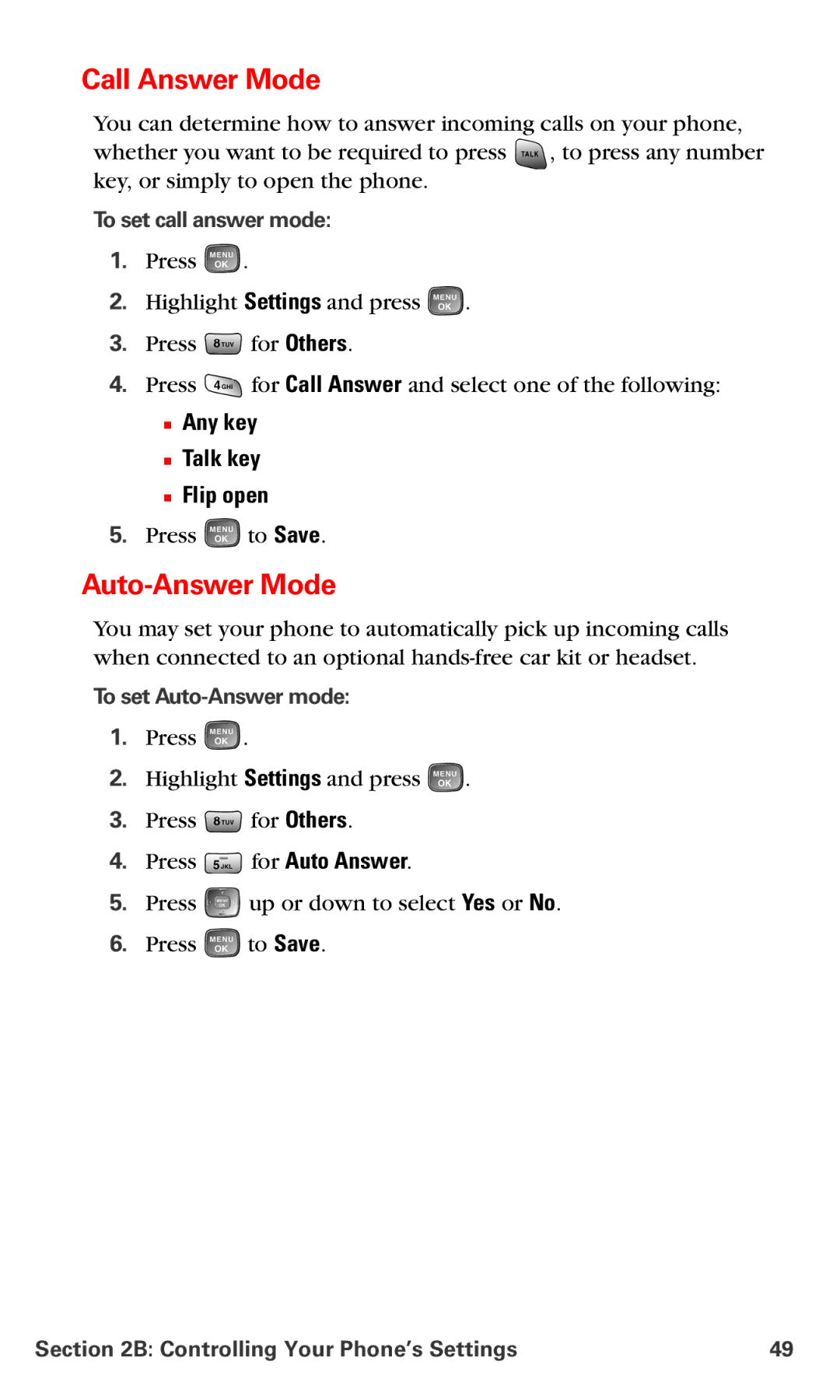 Samsung RL-A760 manual Call Answer Mode, Auto-Answer Mode,  Any key  Talk key  Flip open, To set call answer mode 