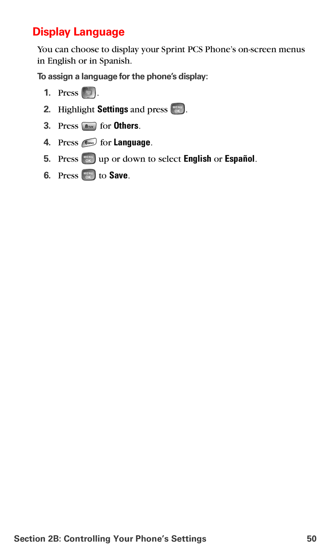 Samsung RL-A760 manual Display Language, To assign a language for the phone’s display 