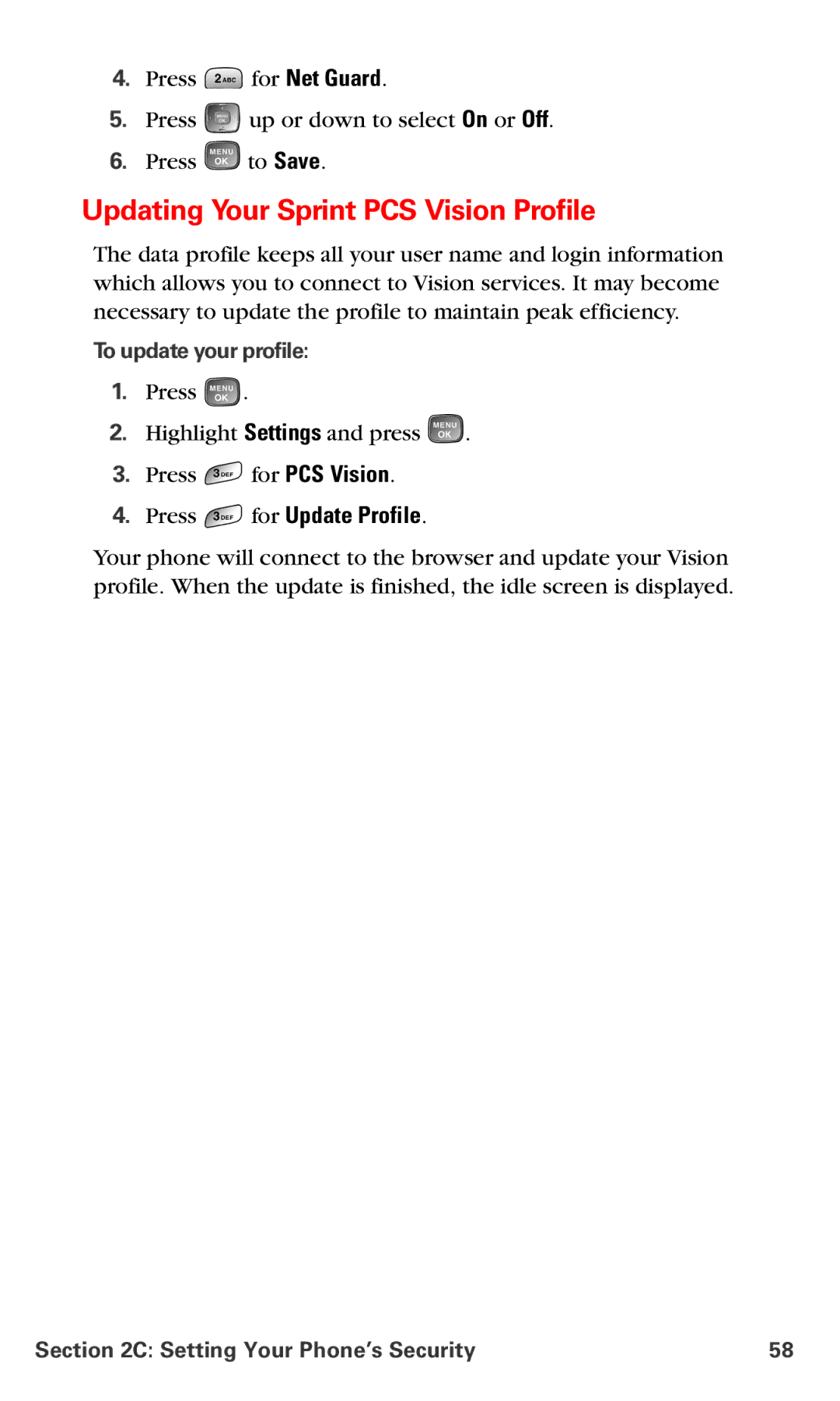Samsung RL-A760 manual Updating Your Sprint PCS Vision Profile, Press for Update Profile, To update your profile 