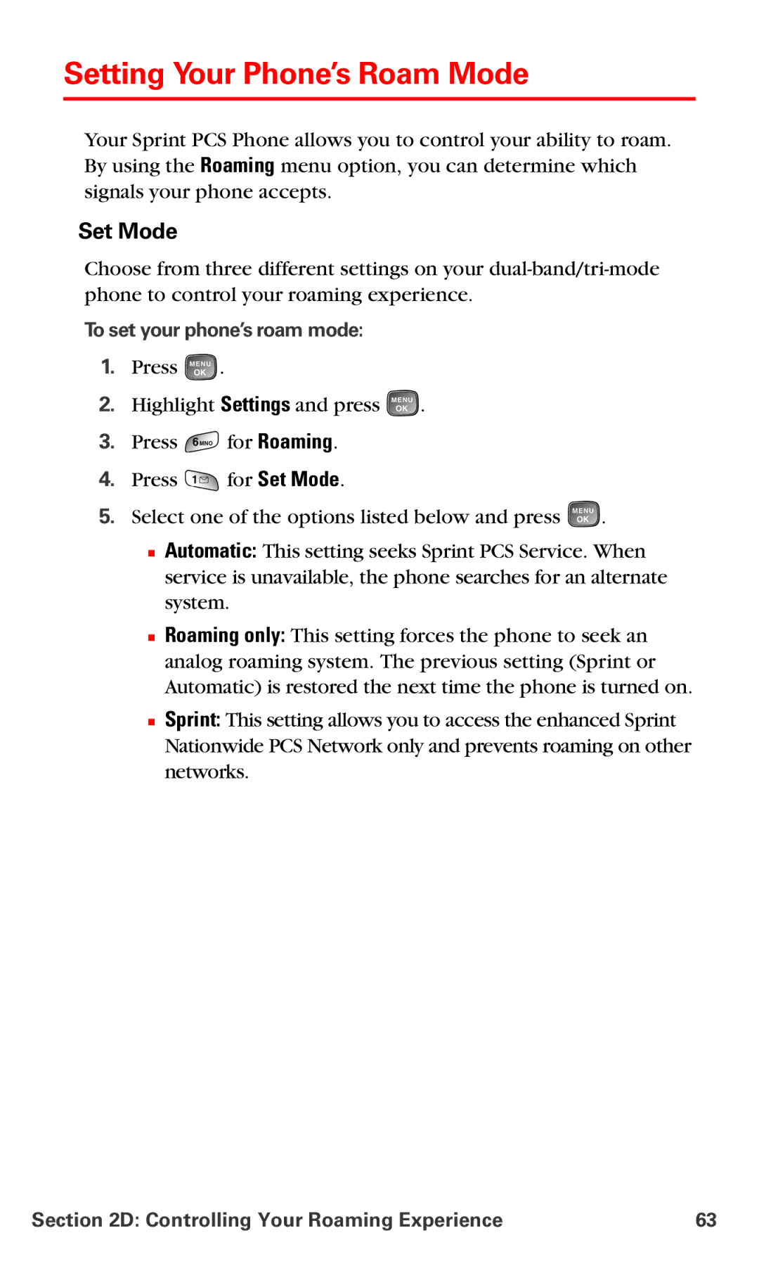 Samsung RL-A760 manual Setting Your Phone’s Roam Mode, Set Mode, To set your phone’s roam mode 