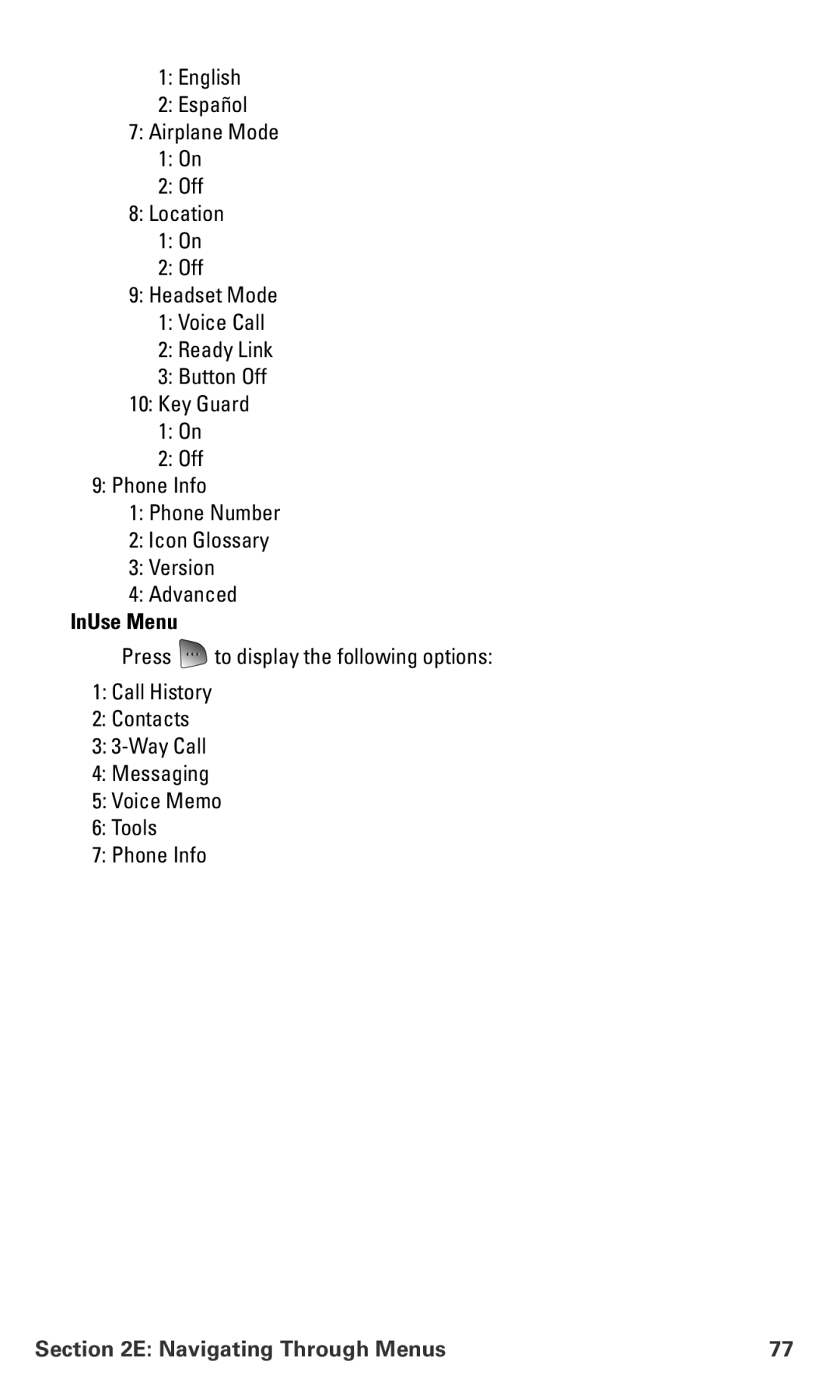 Samsung RL-A760 manual InUse Menu 