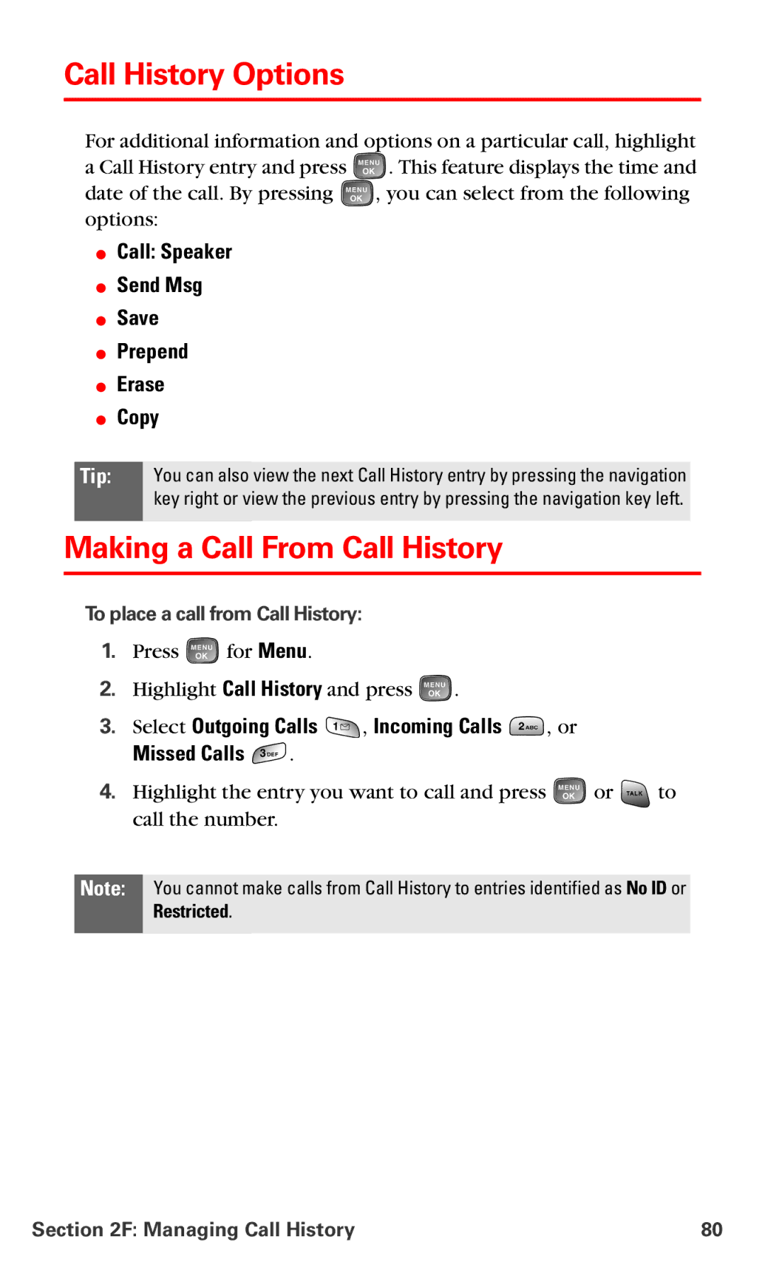 Samsung RL-A760 manual Call History Options, Making a Call From Call History, To place a call from Call History 