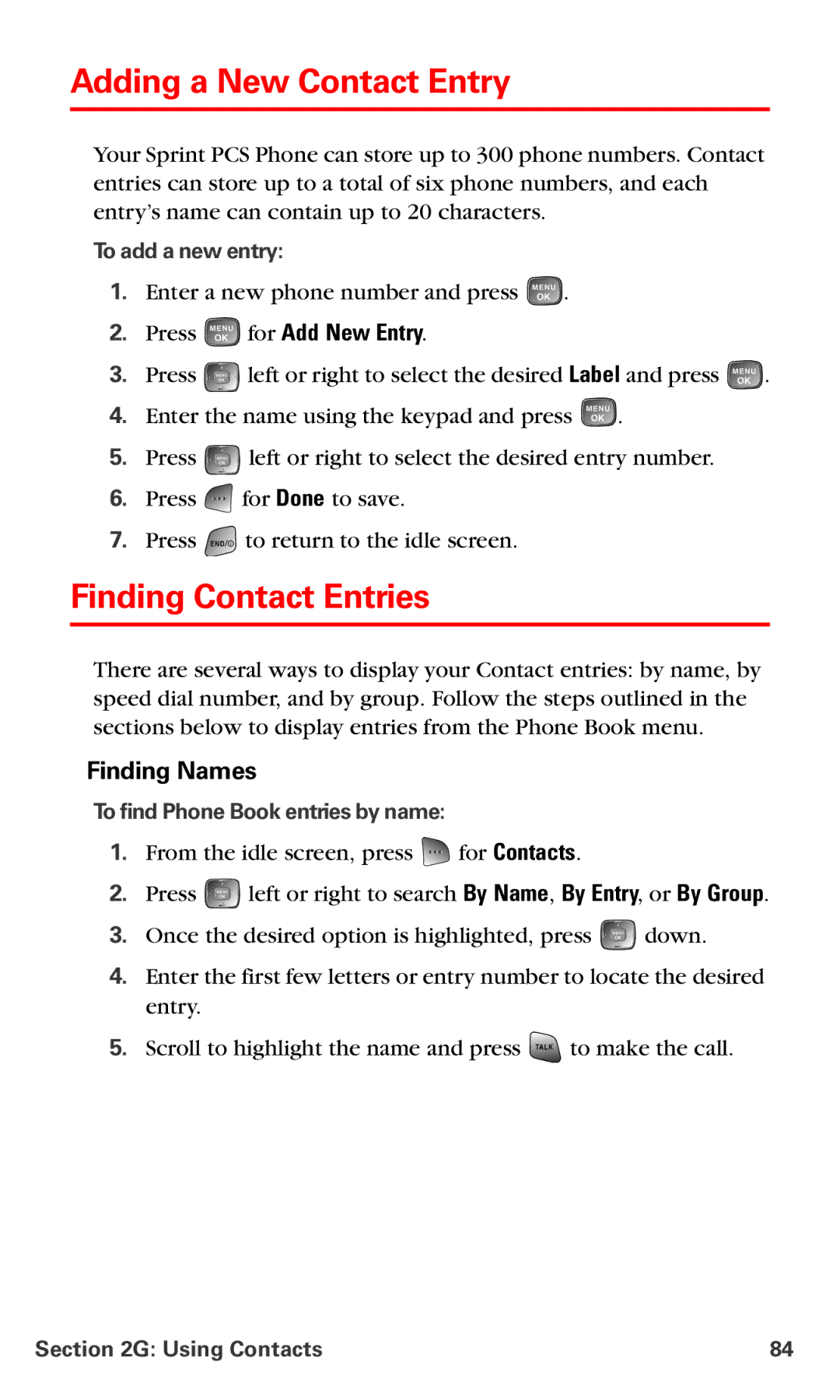 Samsung RL-A760 manual Adding a New Contact Entry, Finding Contact Entries, Finding Names, Press for Add New Entry 