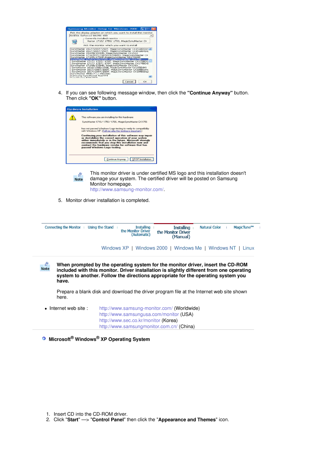 Samsung RL17ASUS/EDC, RL17ASUS/XSJ, RL19PSUSV/XSJ, RL19PSUSQ/EDC, RL17ASQS/EDC manual Microsoft Windows XP Operating System 