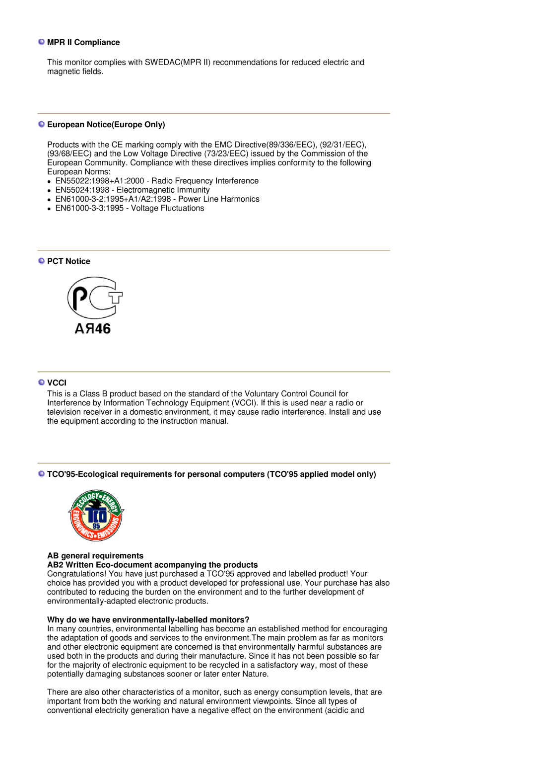 Samsung RL19PSUSQ/EDC, RL17ASUS/XSJ, RL19PSUSV/XSJ, RL17ASUS/EDC MPR II Compliance, European NoticeEurope Only, PCT Notice 