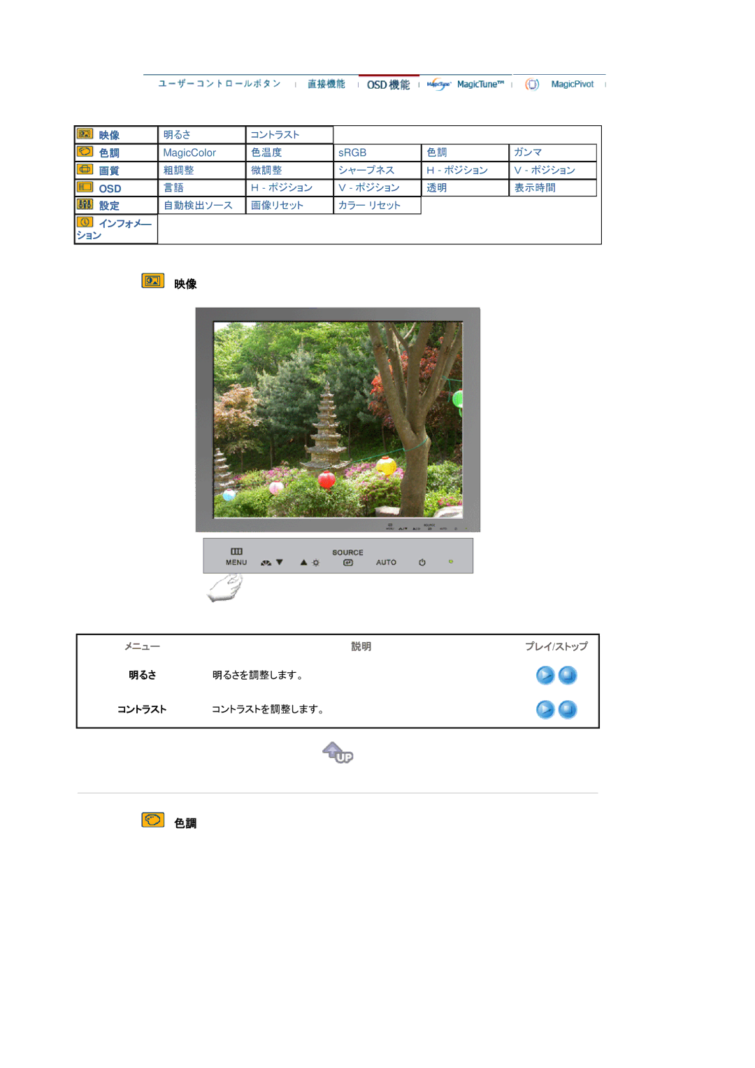 Samsung RL17ASUS/XSJ manual ポジション 表示時間 自動検出ソース 画像リセット カラー リセット 