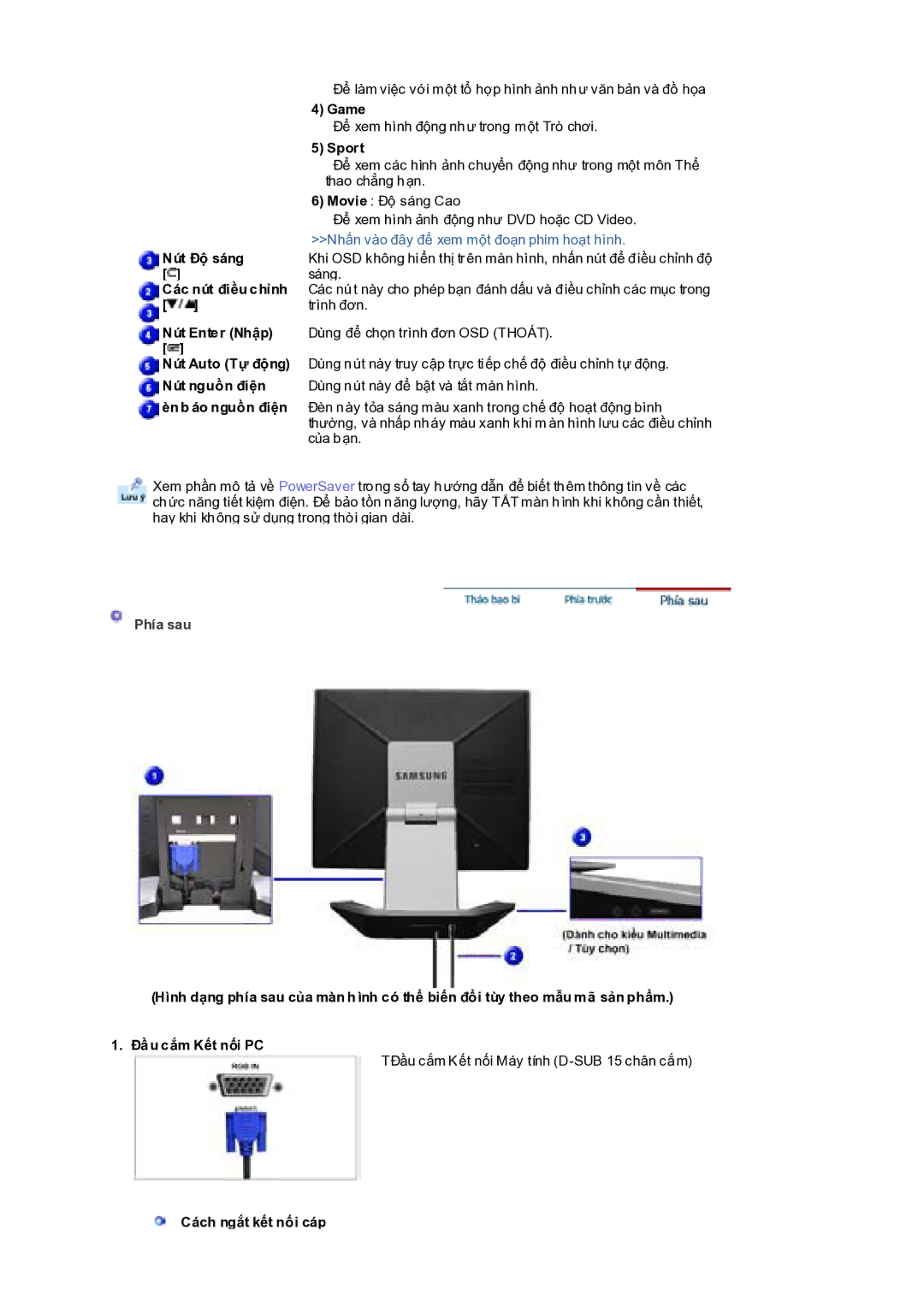 Samsung RL19PSQSQ/VNT, RL17PSQSQ/VNT manual Phía sau 