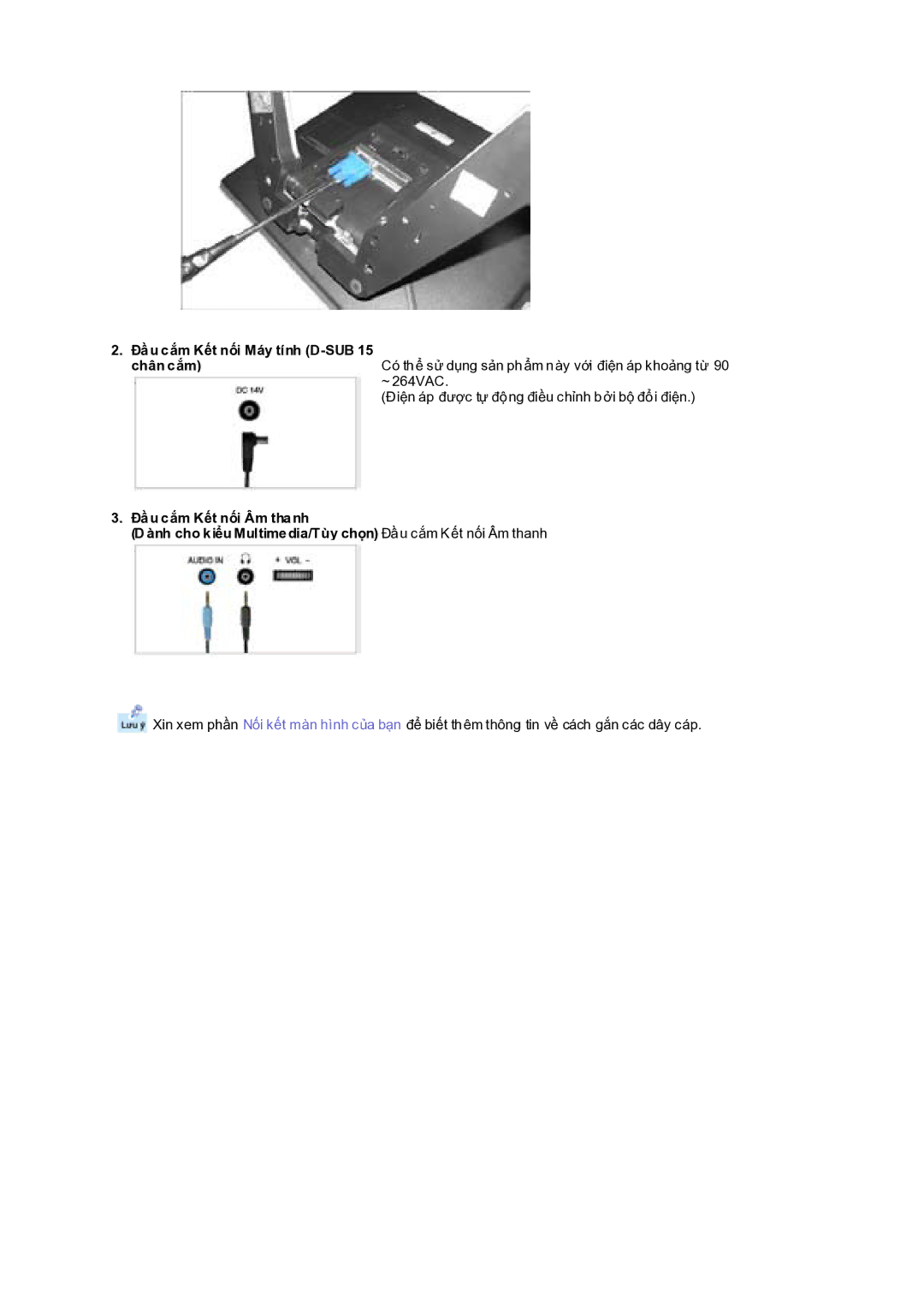 Samsung RL17PSQSQ/VNT, RL19PSQSQ/VNT manual Ĉҫu cҳm KӃt nӕi Máy tính D-SUB 15 chân cҳm 