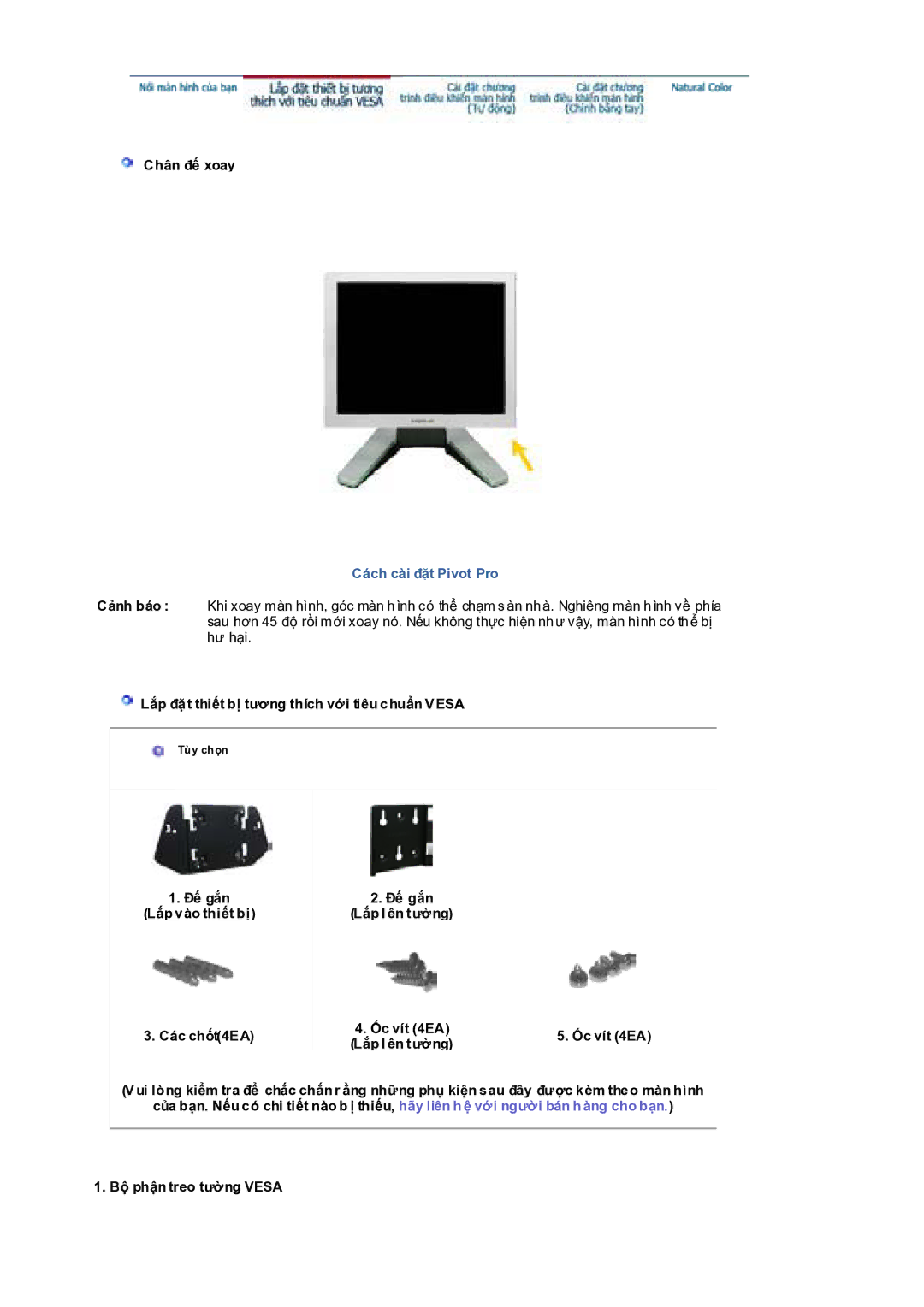 Samsung RL19PSQSQ/VNT, RL17PSQSQ/VNT manual Cách cài ÿһt Pivot Pro 