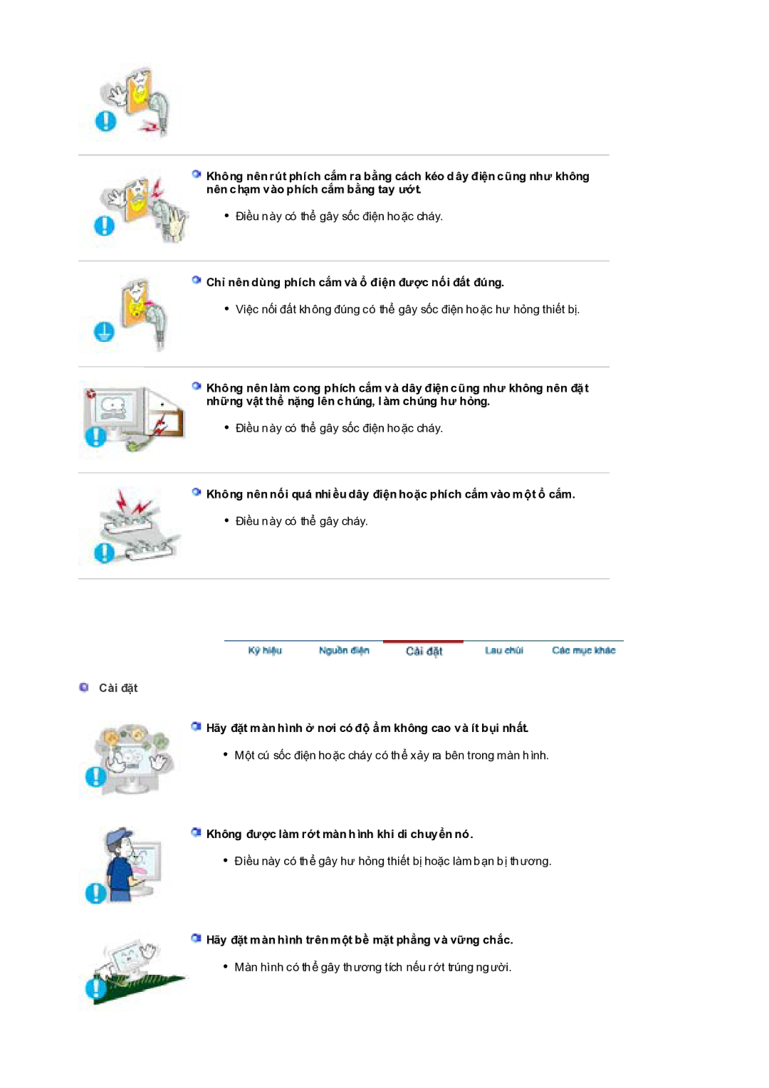 Samsung RL19PSQSQ/VNT, RL17PSQSQ/VNT manual ChӍ nên dùng phích cҳm và ә ÿiӋn ÿѭӧc nӕi ÿҩt ÿúng, Cài ÿһt 