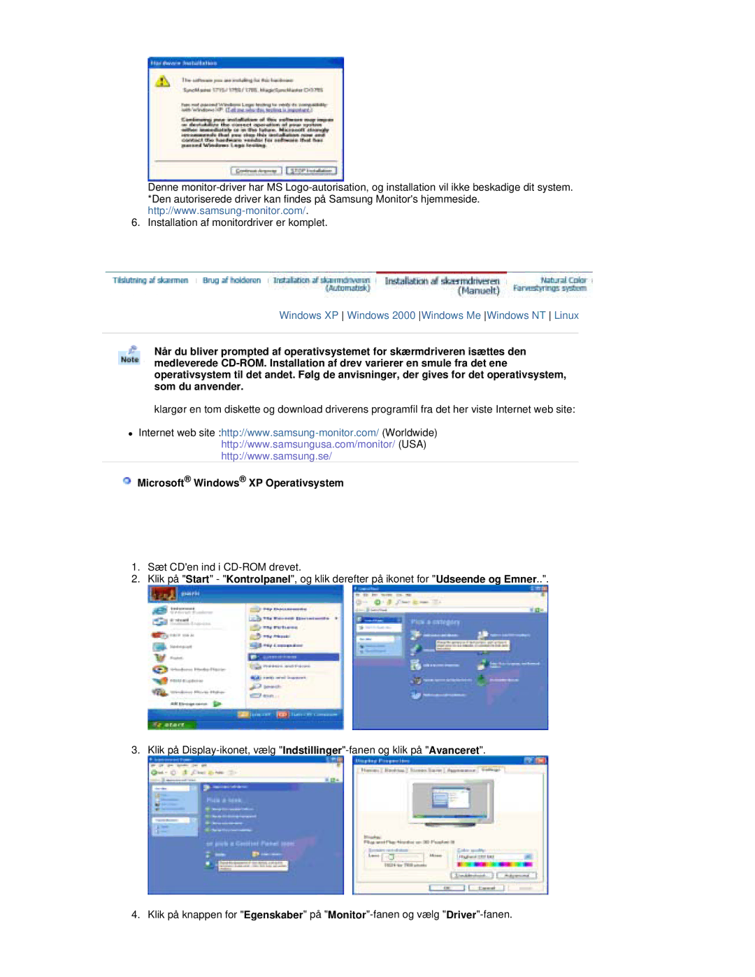 Samsung RL17PSUSQ/EDC, RL19PSUSQ/EDC, RL17ESQSB/EDC, RL17ESUSB/EDC manual Microsoft Windows XP Operativsystem 