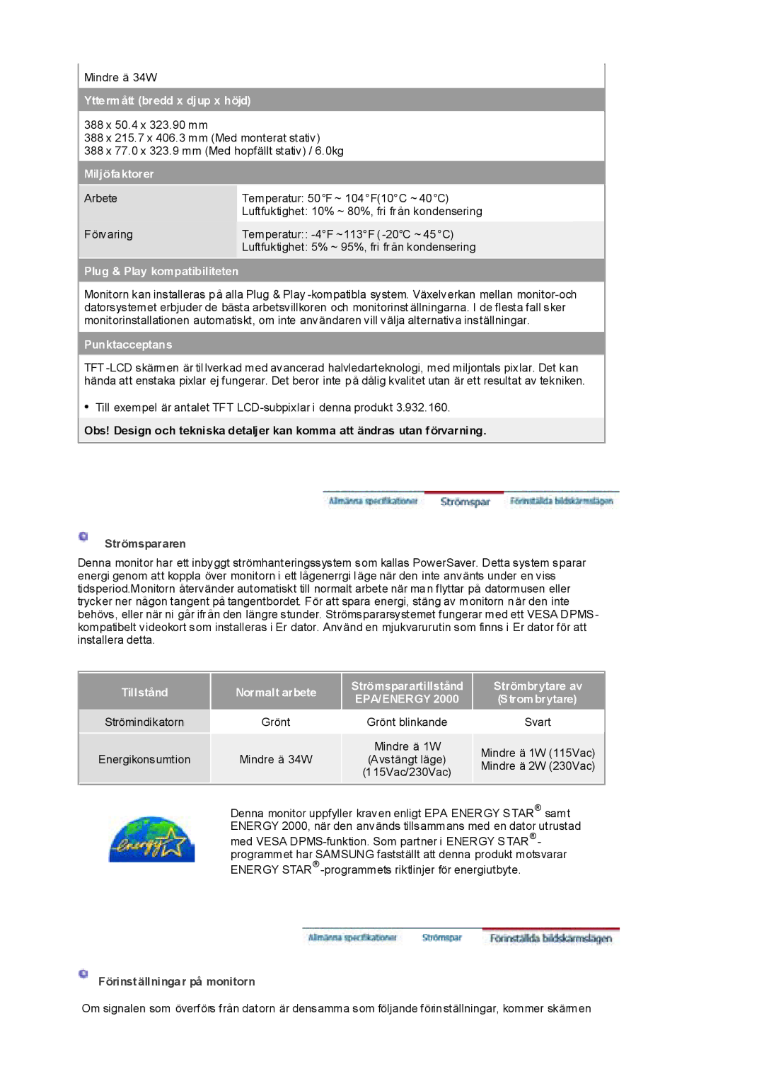 Samsung RL17ESUSB/EDC, RL17PSUSQ/EDC, RL19PSUSQ/EDC, RL17ESQSB/EDC manual Mindre ä 1W 