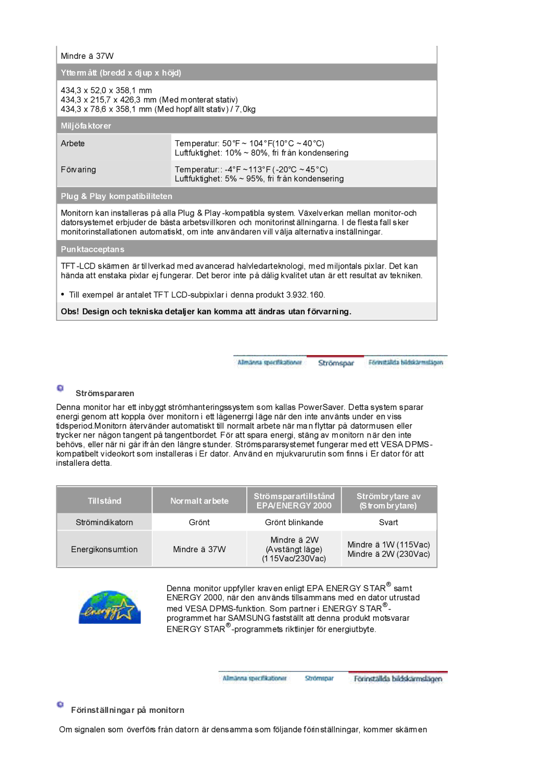 Samsung RL17ESQSB/EDC, RL17PSUSQ/EDC, RL19PSUSQ/EDC, RL17ESUSB/EDC manual Mindre ä 37W 