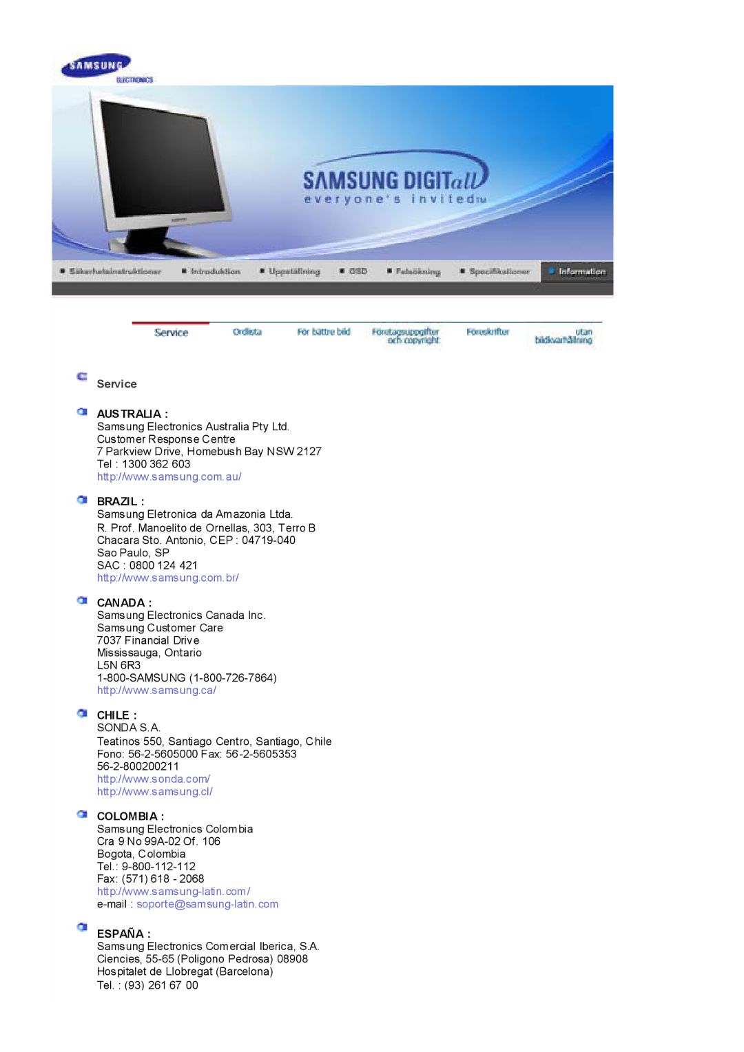 Samsung RL17PSUSQ/EDC, RL19PSUSQ/EDC, RL17ESQSB/EDC, RL17ESUSB/EDC manual Service, Australia Brazil 