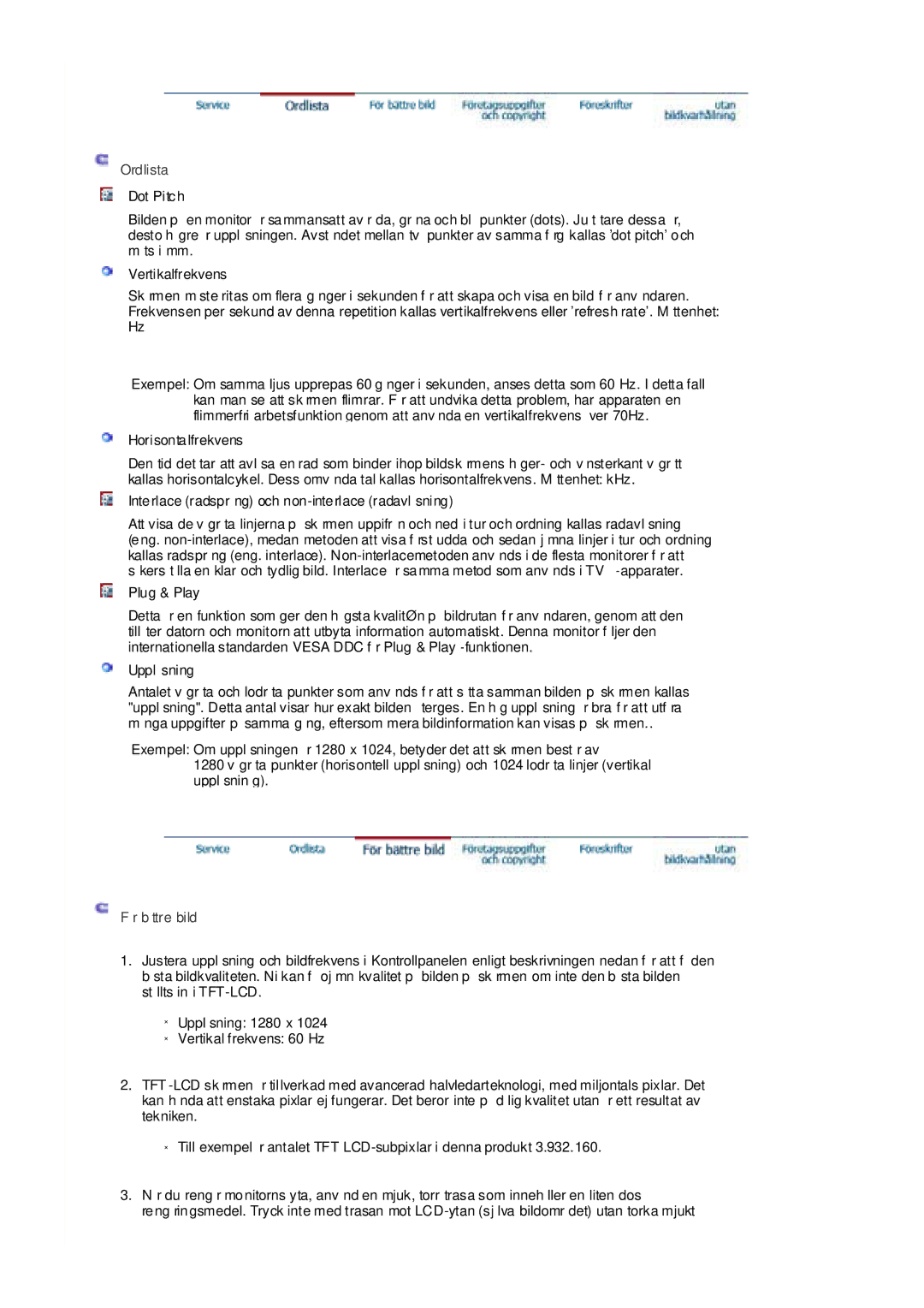 Samsung RL17ESUSB/EDC, RL17PSUSQ/EDC, RL19PSUSQ/EDC, RL17ESQSB/EDC manual Ordlista, För bättre bild 