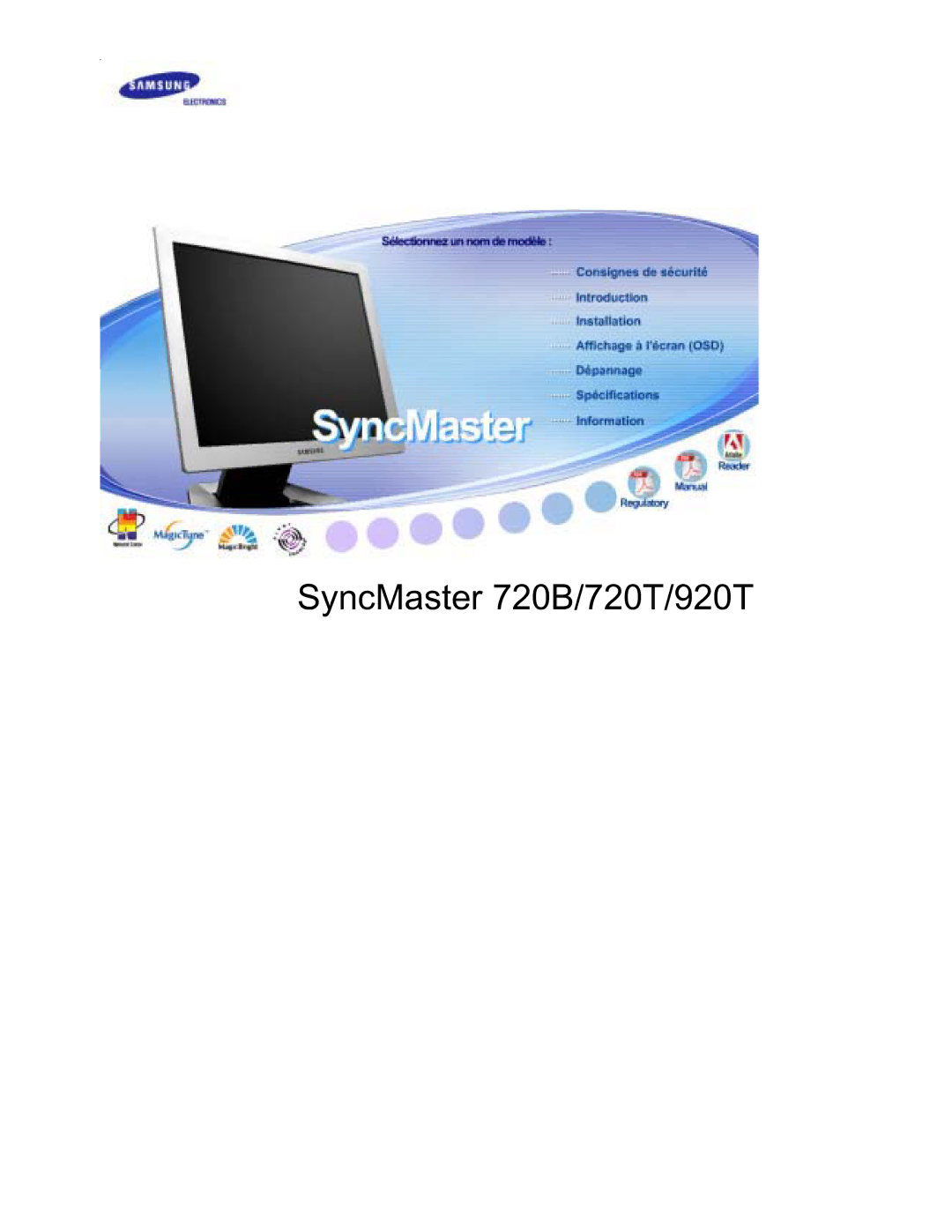 Samsung RL19PSUSQ/EDC, RL17PSUSQ/EDC, RL17PSQSQ/EDC, RL17ESQSB/EDC, RL19PSQSQ/EDC manual SyncMaster 720B/720T/920T 