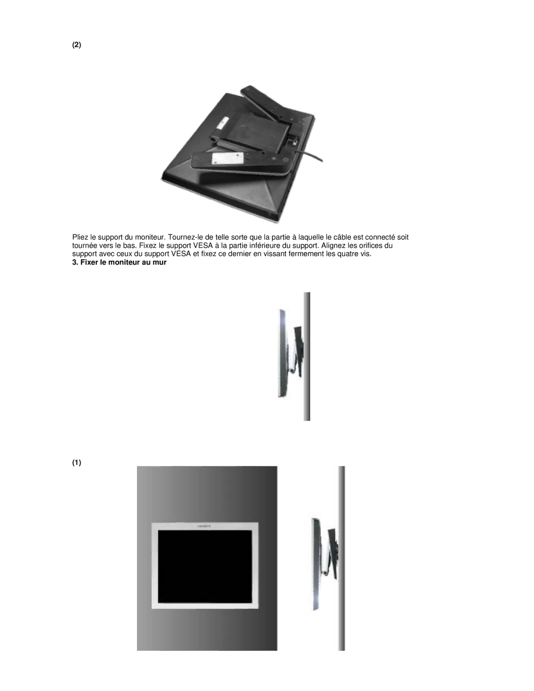 Samsung RL19PSQSQ/EDC, RL17PSUSQ/EDC, RL19PSUSQ/EDC, RL17PSQSQ/EDC, RL17ESQSB/EDC, RL17ESUSB/EDC manual Fixer le moniteur au mur 