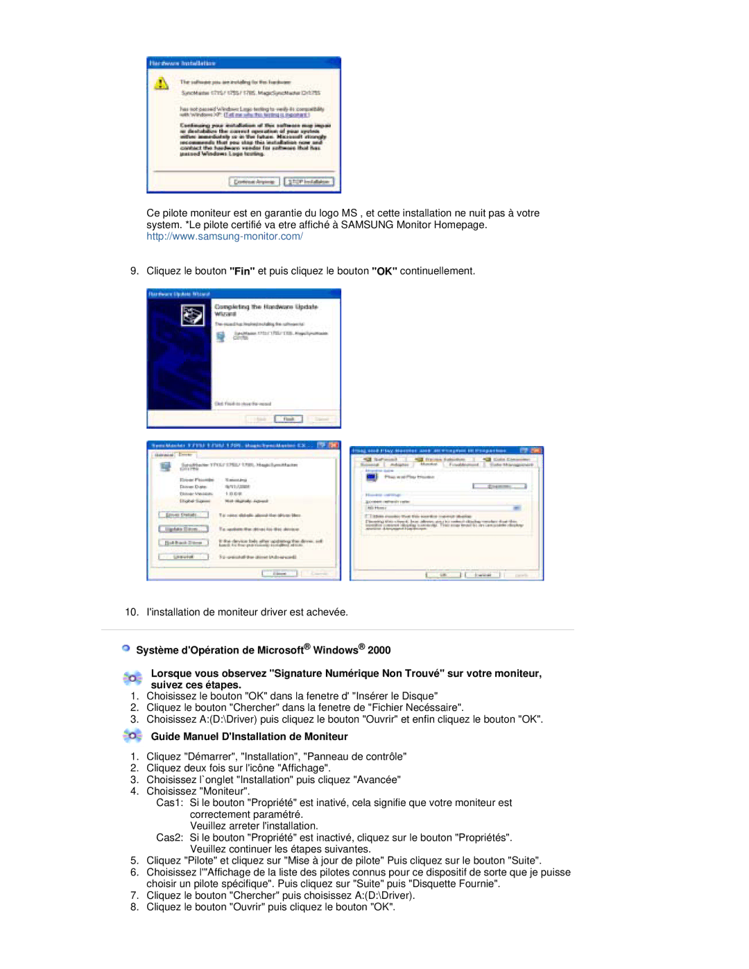 Samsung RL17ESQSB/EDC, RL17PSUSQ/EDC, RL19PSUSQ/EDC, RL17PSQSQ/EDC, RL19PSQSQ/EDC manual Guide Manuel DInstallation de Moniteur 