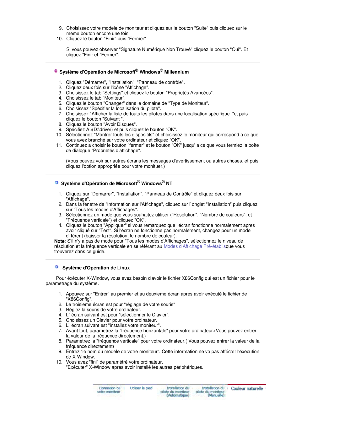 Samsung RL19PSQSQ/EDC manual Système dOpération de Microsoft Windows Millennium, Système dOpération de Microsoft Windows NT 