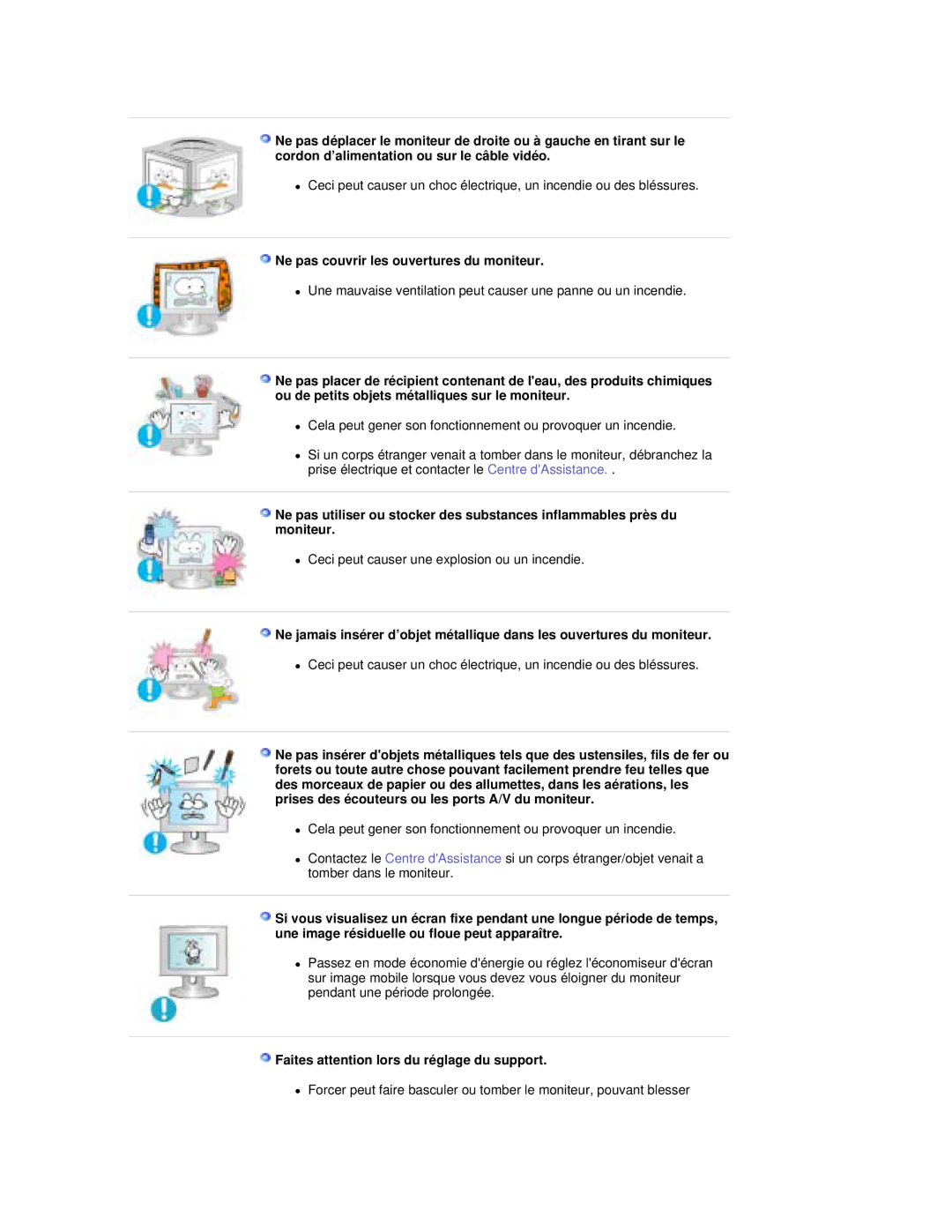 Samsung RL17PSUSQ/EDC manual Ne pas couvrir les ouvertures du moniteur, Faites attention lors du réglage du support 