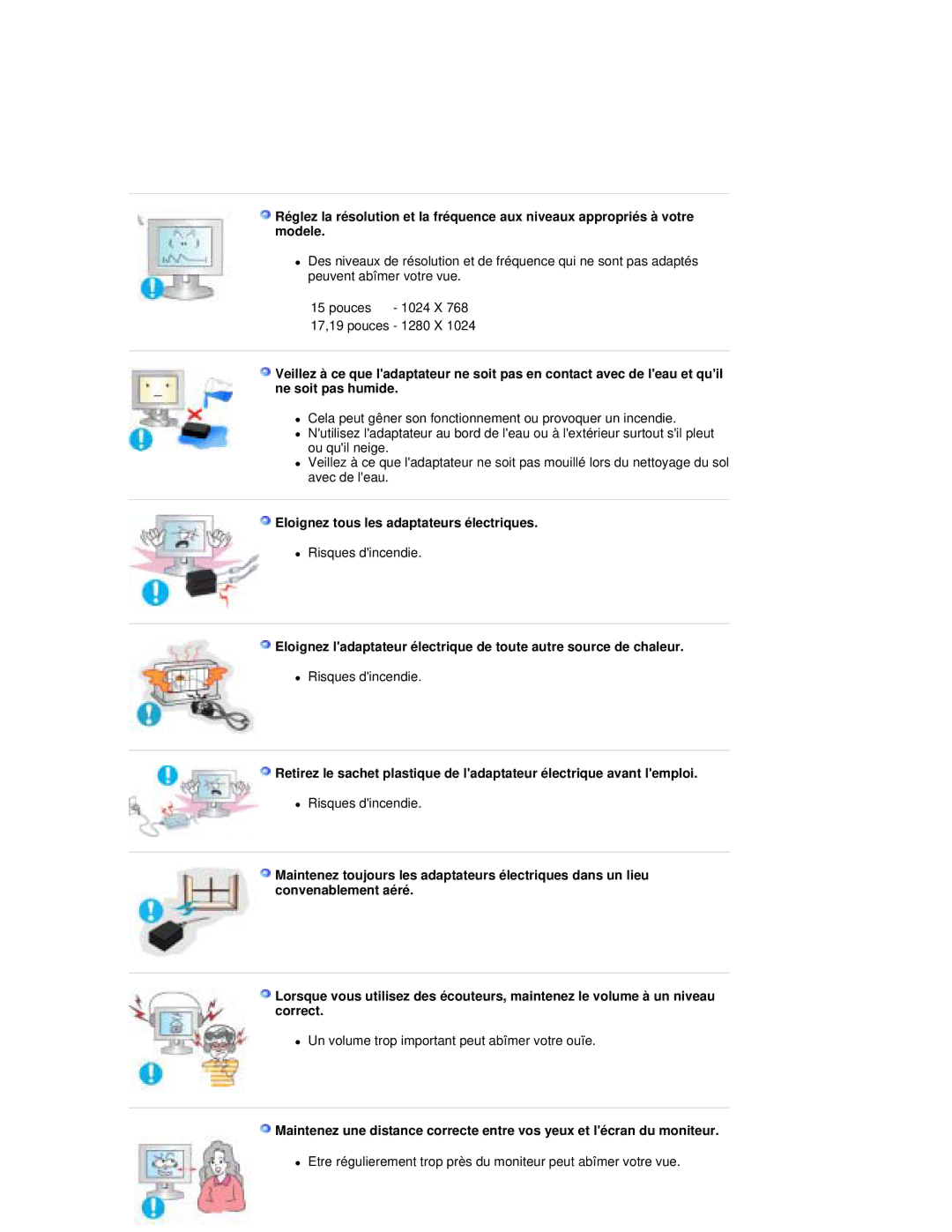 Samsung RL19PSUSQ/EDC, RL17PSUSQ/EDC, RL17PSQSQ/EDC, RL17ESQSB/EDC, RL19PSQSQ/EDC Eloignez tous les adaptateurs électriques 