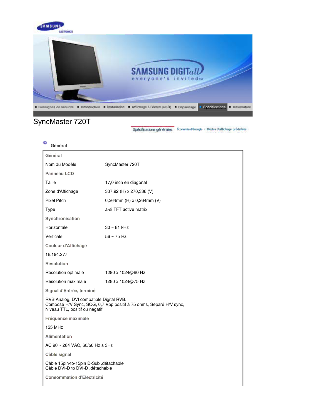 Samsung RL19PSUSQ/EDC, RL17PSUSQ/EDC, RL17PSQSQ/EDC, RL17ESQSB/EDC, RL19PSQSQ/EDC, RL17ESUSB/EDC manual SyncMaster 720T 