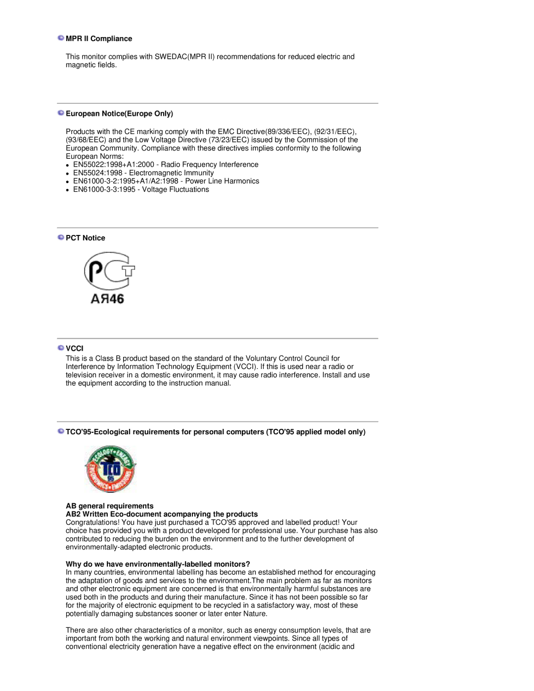 Samsung RL19PSUSQ/EDC, RL17PSUSQ/EDC, RL17PSQSQ/EDC, RL17ESQSB/EDC MPR II Compliance, European NoticeEurope Only, PCT Notice 