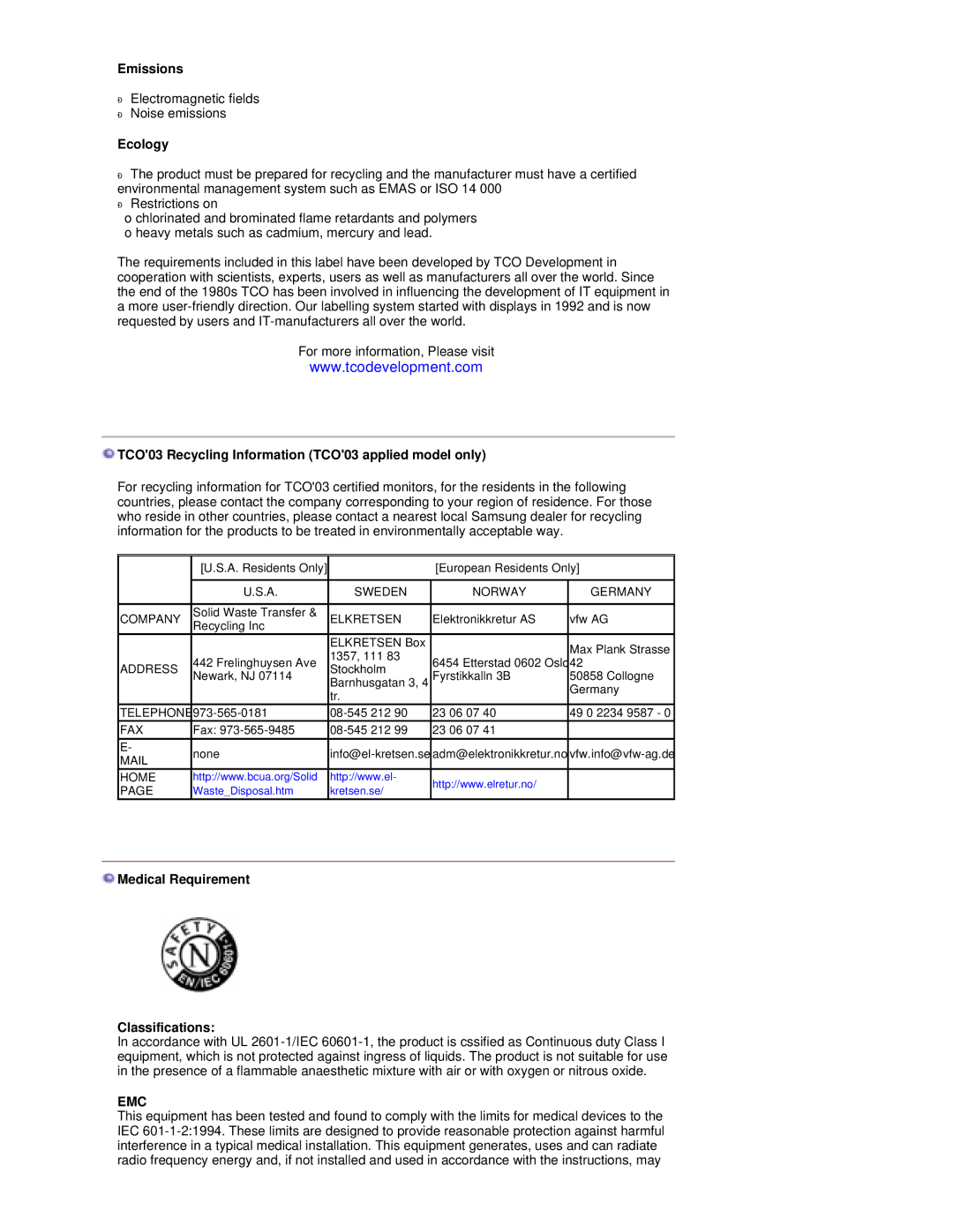 Samsung RL17ESUSB/EDC, RL17PSUSQ/EDC manual Emissions, Ecology, TCO03 Recycling Information TCO03 applied model only 