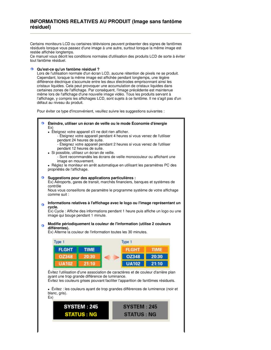 Samsung RL19PSUSQ/EDC, RL17PSUSQ/EDC Quest-ce quun fantôme résiduel ?, Suggestions pour des applications particulières 