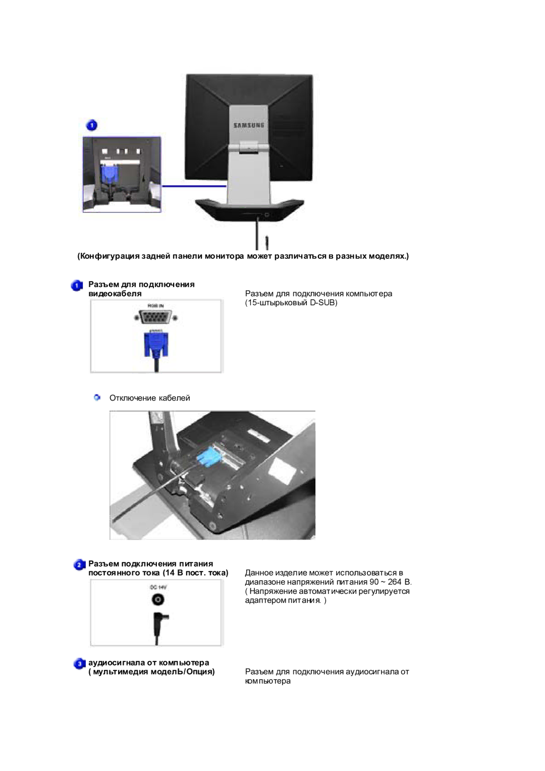 Samsung RL17PSUSQ/EDC, RL19PSUSQ/EDC, RL17PSQSQ/EDC, RL17ESQSB/EDC, RL19PSQSQ/EDC, RL17ESUSB/EDC Ɋɚɡɴɟɦ ɩɨɞɤɥɸɱɟɧɢɹ ɩɢɬɚɧɢɹ 