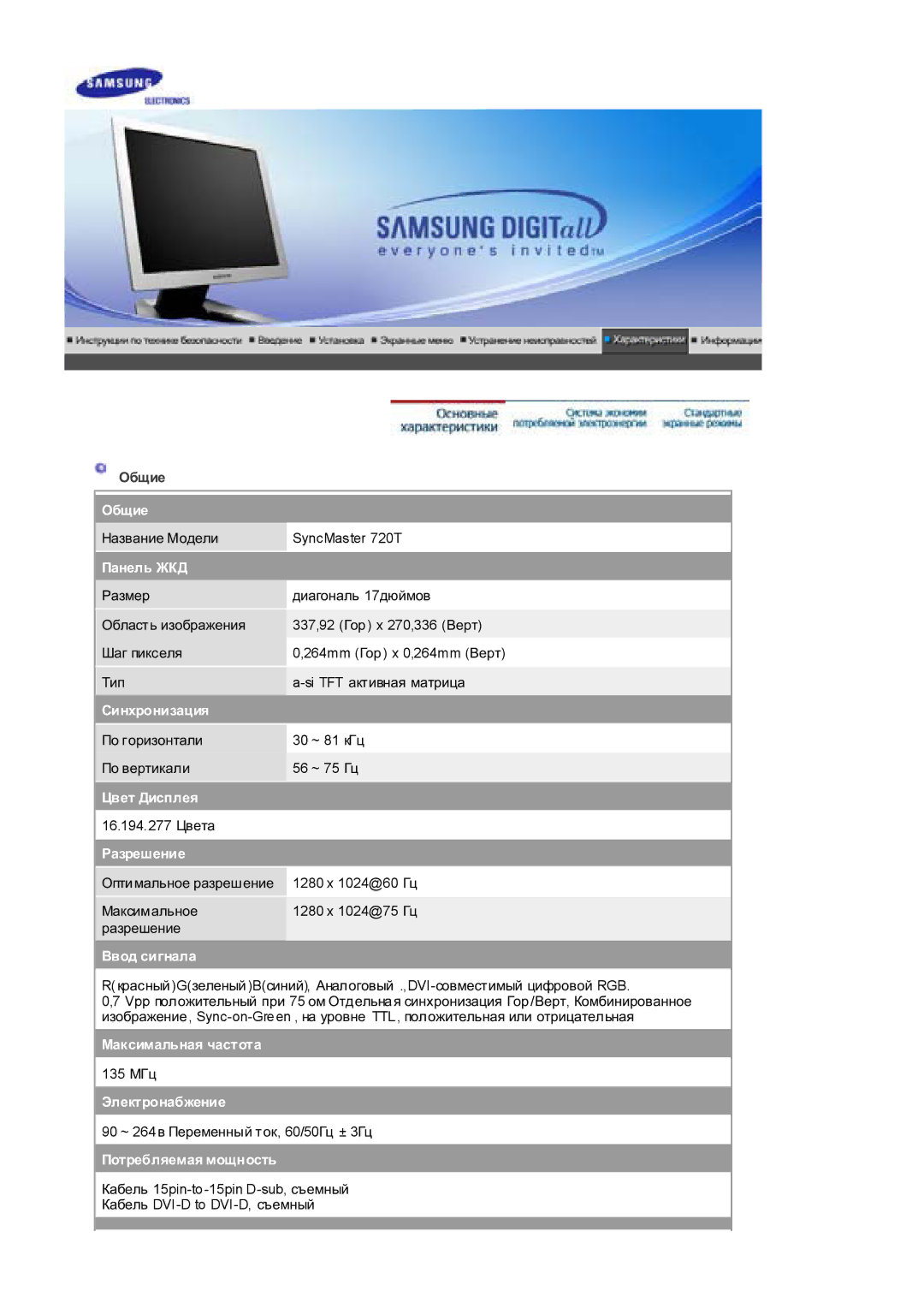 Samsung RL19PSQSQ/EDC, RL17PSUSQ/EDC, RL19PSUSQ/EDC, RL17PSQSQ/EDC, RL17ESQSB/EDC manual Ɇɚɡɜɚɧɢɟ Ɇɨɞɟɥɢ SyncMaster 720T 