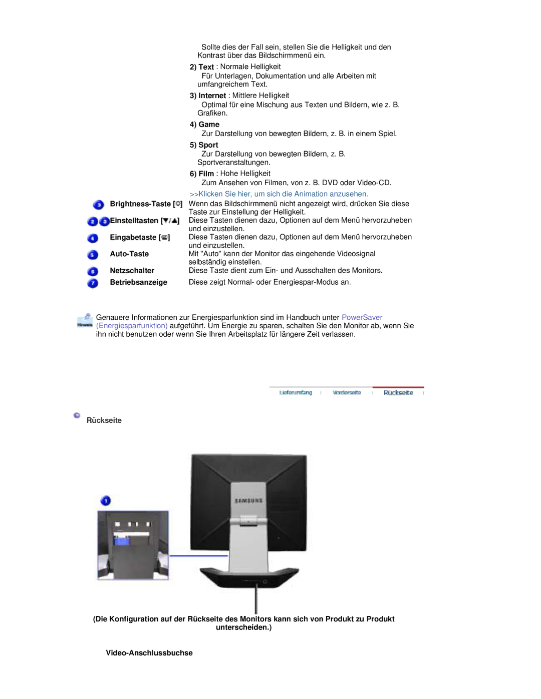 Samsung RL19PSQSQ/EDC, RL17PSUSQ/EDC, RL19PSUSQ/EDC, RL17PSQSQ/EDC manual Rückseite 