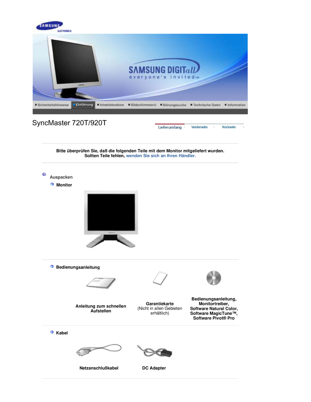 Samsung RL19PSUSQ/EDC, RL17PSUSQ/EDC, RL17PSQSQ/EDC, RL19PSQSQ/EDC manual SyncMaster 720T/920T 