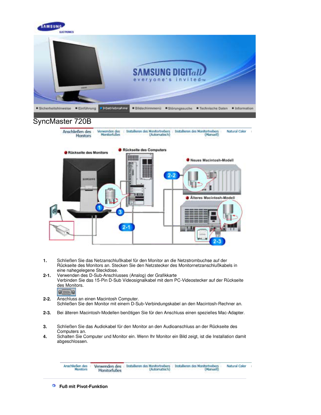 Samsung RL17PSQSQ/EDC, RL17PSUSQ/EDC, RL19PSUSQ/EDC, RL19PSQSQ/EDC manual Fuß mit Pivot-Funktion 